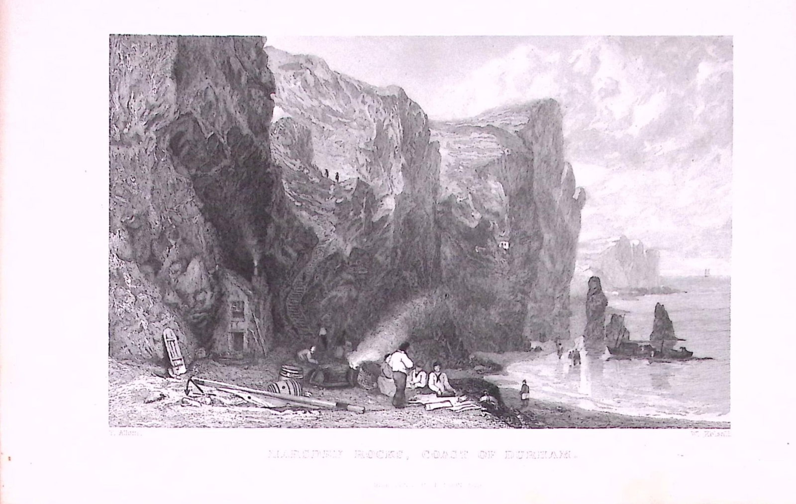 Marsden Rocks Coast of Durham Antique Steel Engraving-31-TR: Title: Marsden Rocks Coast of Durham Antique Steel Engraving-31-TR Description: This Steel Engraved Print Has Been Removed from an Antique 1835 Edition of. Westmorland, Cumberland,