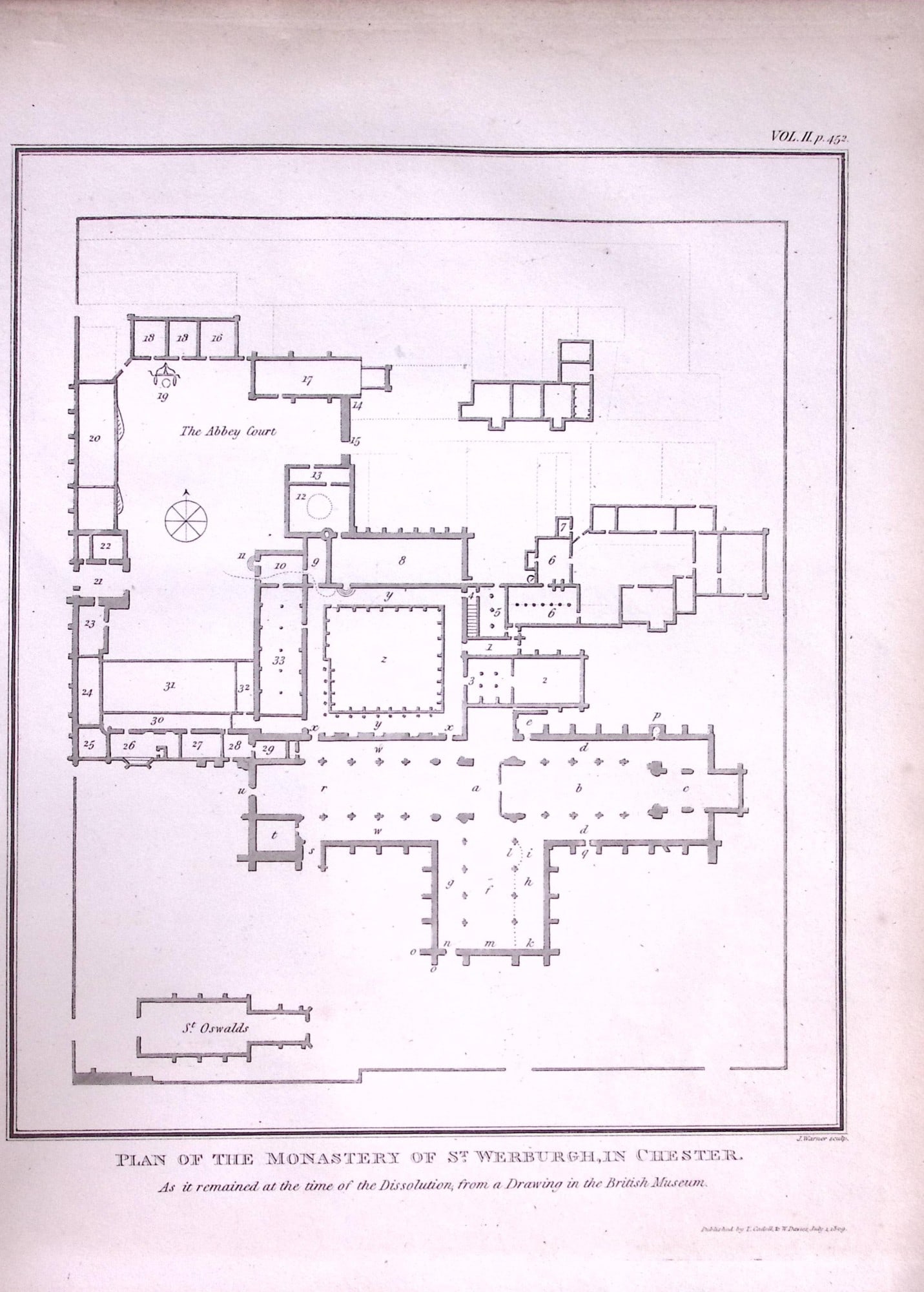 Chester St Werburgh Monastery Antique 216-Year-Old Copperplate Print -1-TR. (1 of 2)