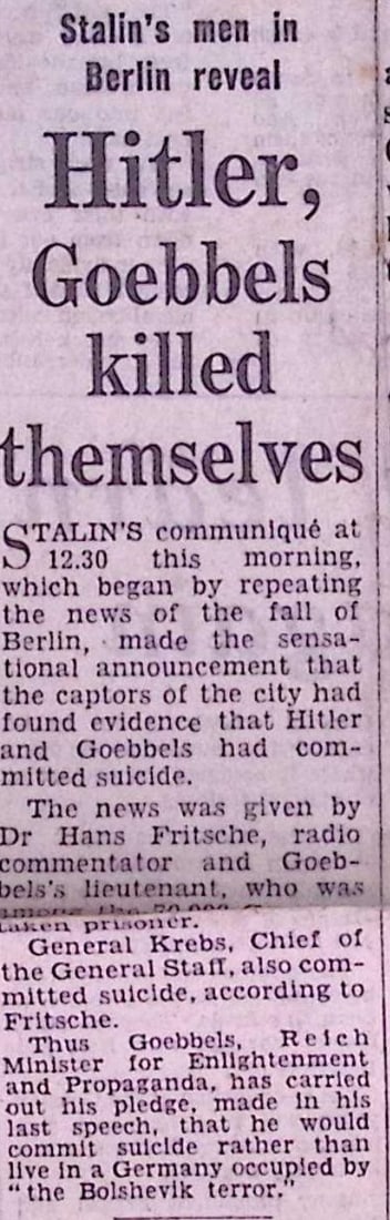 Hitler, Goebbels Kill Themselves, Berlin Has Fallen WW2 Original 1945 Newspaper-16. - 2