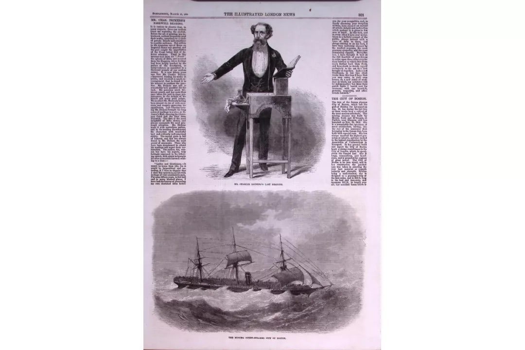 Charles Dickens Giving The Last Reading of His Works Antique Woodcut Illustration-5. (1 of 3)