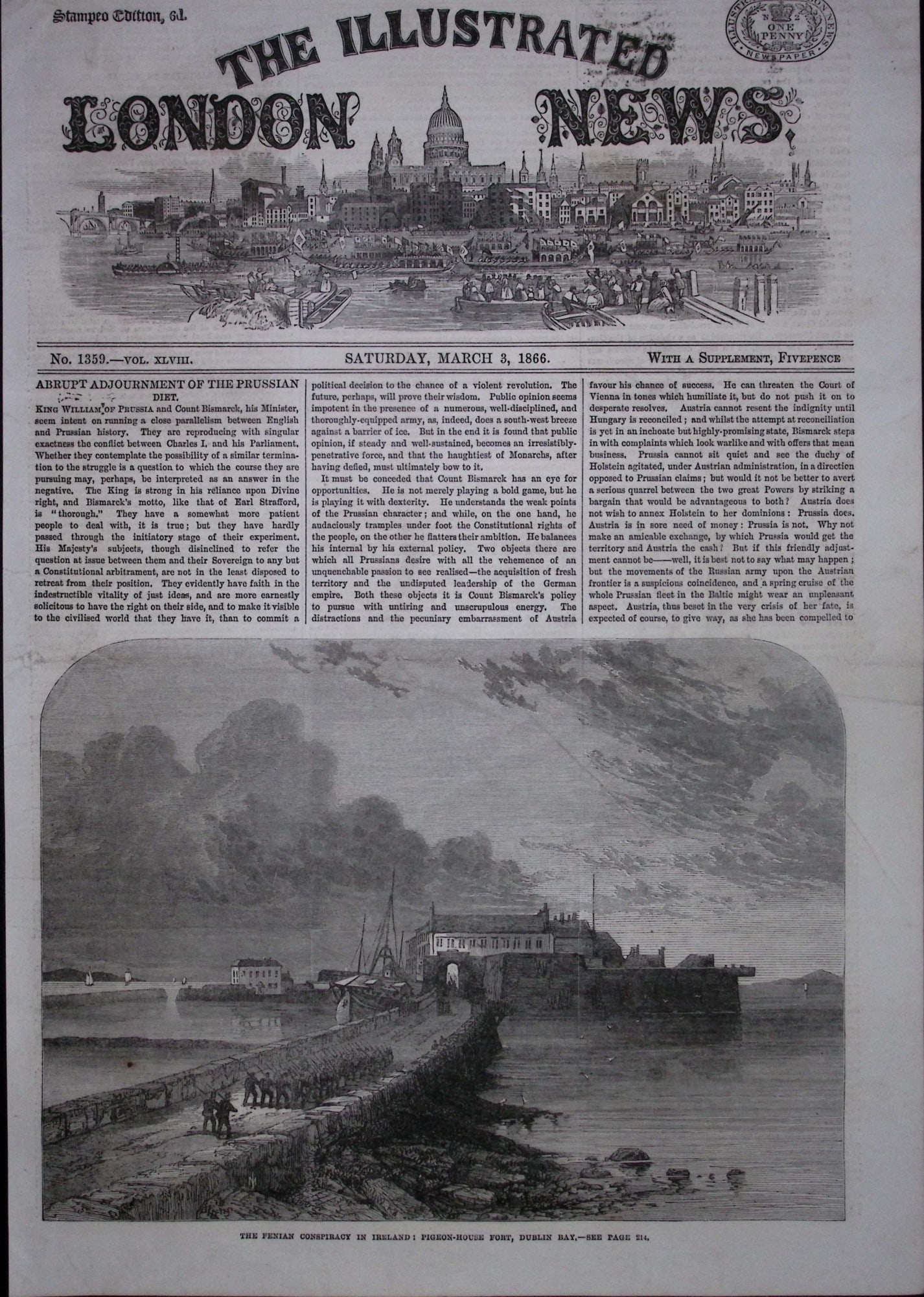 Irish Fenian Conspiracy in Ireland Troops Waiting Dublin Bay 1866 Woodcut. (1 of 1)