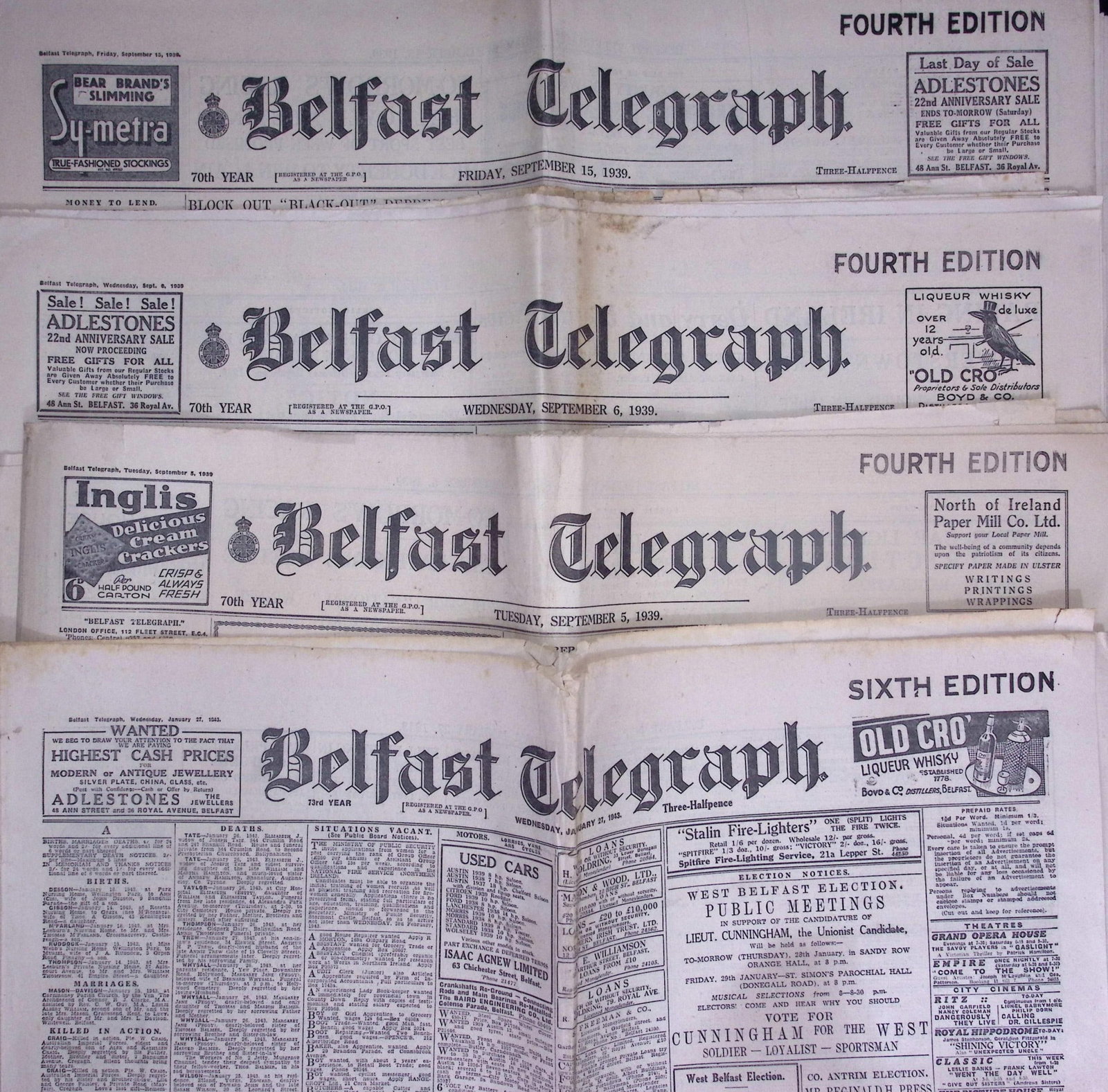 Job-Lot Original Belfast Ireland WW2 Newspapers Images & Reports of The War-43. (1 of 14)