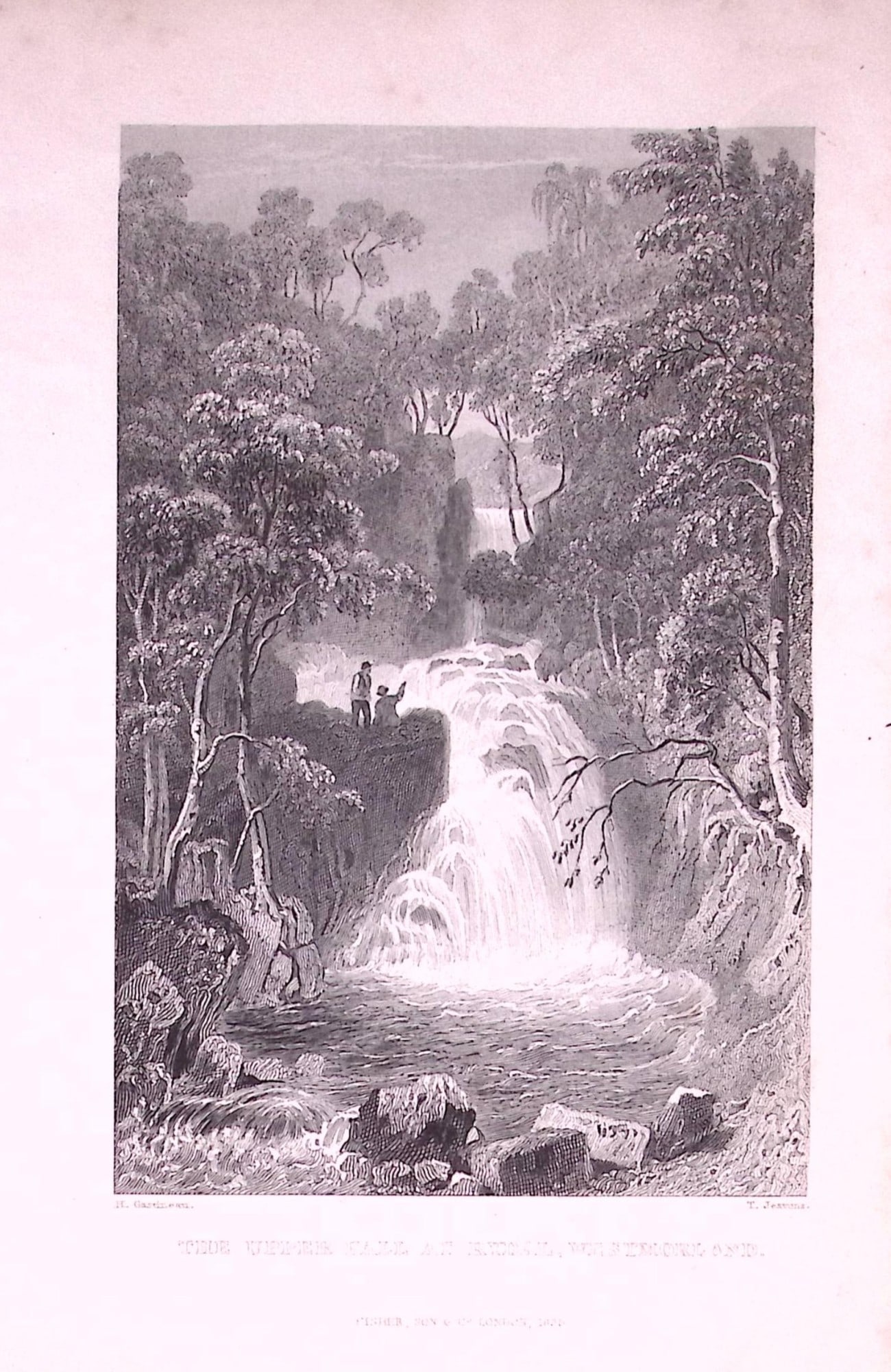 The Upper Fall at Rydal Lake District Antique Steel Engraving-39-TR: Title: The Upper Fall at Rydal Lake District Antique Steel Engraving-39-TR Description: This Steel Engraved Print Has Been Removed from an Antique 1835 Edition of. Westmorland, Cumberland