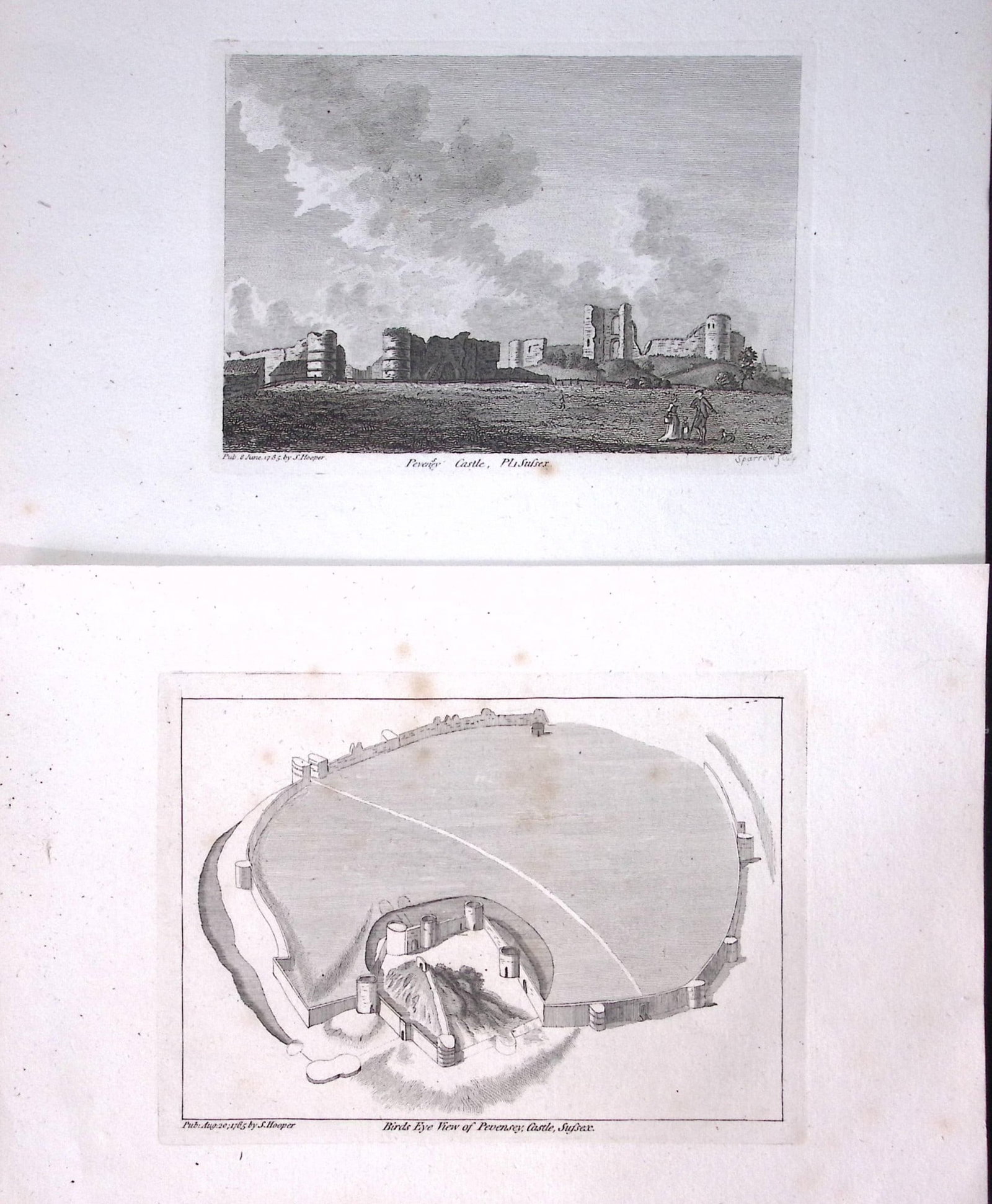 Sussex Pevensey Castle & Plan Francis Grose Rare 240 Years-Old Copper Engraving-38: Title: Sussex Pevensey Castle & Plan Francis Grose Rare 240 Years-Old Copper Engraving-38 Description: These Antique Book Plates Was Removed from an 8 Volume Edition Francis Grose's Antiquities