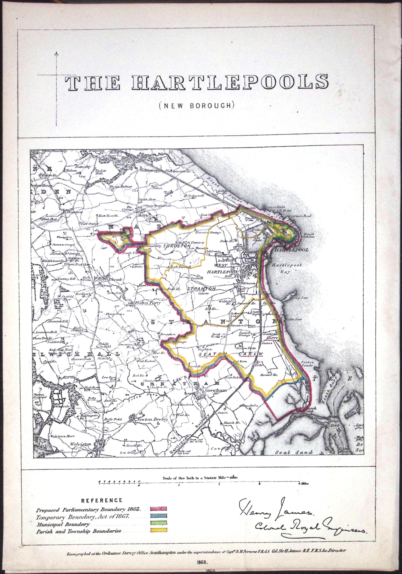 The Hartlepools Durham Boundary Commission 157-Year-Old Coloured Antique Map.: Title: The Hartlepools Durham Boundary Commission 157-Year-Old Coloured Antique Map. Description: The Hartlepools Durham Boundary Commission 157-Year-Old Coloured Antique Map. Original Antique