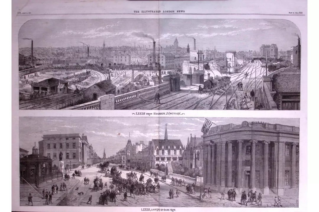 Leeds Antique Large Wood-Engraving Park Row & The Railway Approach from Holbeck Junction-8. (1 of 2)