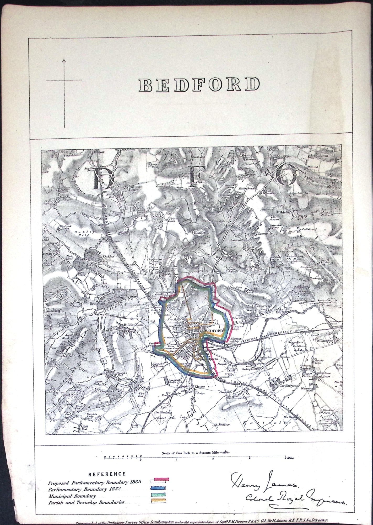 Bedford Bedfordshire Boundary Commission 157-Year-Old Antique Map.: Title: Bedford Bedfordshire Boundary Commission 157-Year-Old Antique Map. Description: Bedford Bedfordshire Boundary Commission 157-Year-Old Antique Map. Original Antique Lithograph Map Taken from a