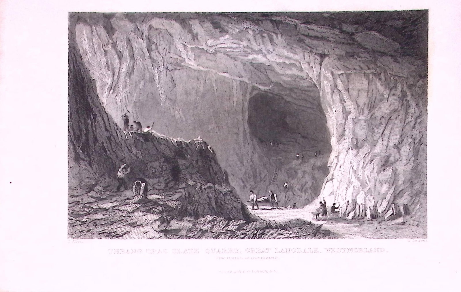 Thrang Crag Slate Quarry Cumbria Antique Steel Engraving-33-TR: Title: Thrang Crag Slate Quarry Cumbria Antique Steel Engraving-33-TR Description: This Steel Engraved Print Has Been Removed from an Antique 1835 Edition of. Westmorland, Cumberland,