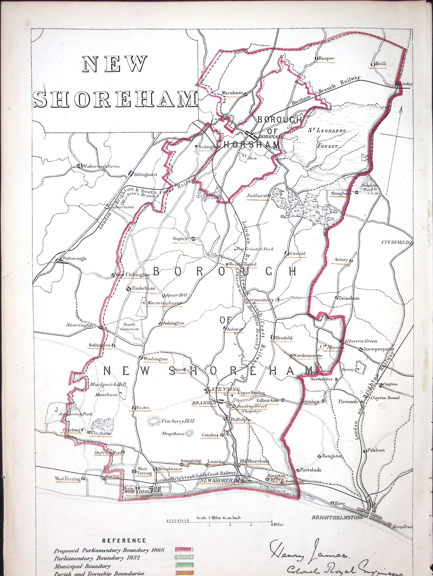 New Shoreham Sussex Boundary Commission 157-Year-Old Coloured Antique Map.: Title: New Shoreham Sussex Boundary Commission 157-Year-Old Coloured Antique Map. Description: New Shoreham Sussex Boundary Commission 157-Year-Old Coloured Antique Map. Original Antique Lithograph