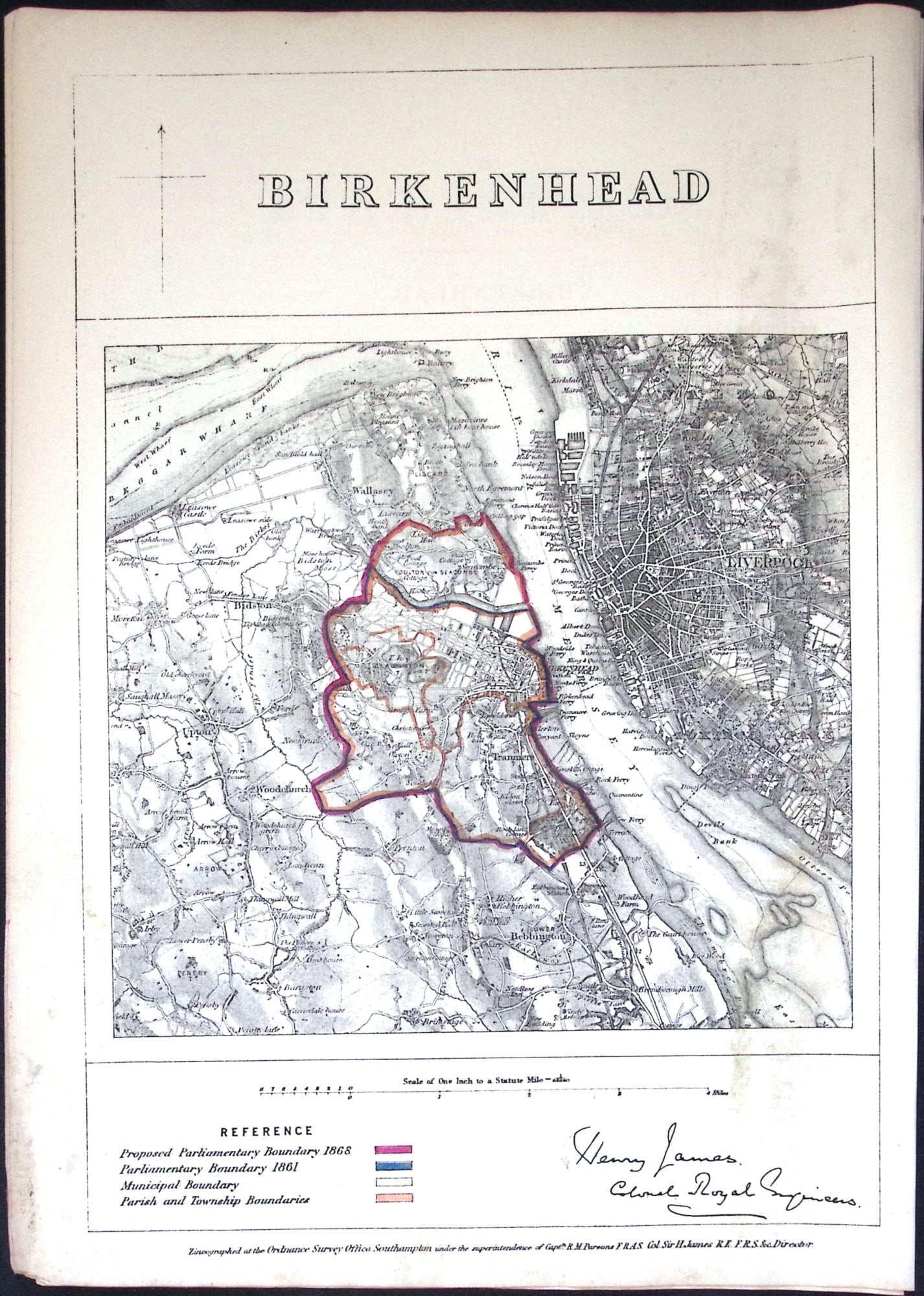 Birkenhead Merseyside Boundary Commission 157-Year-Old Coloured Antique Map. (1 of 2)