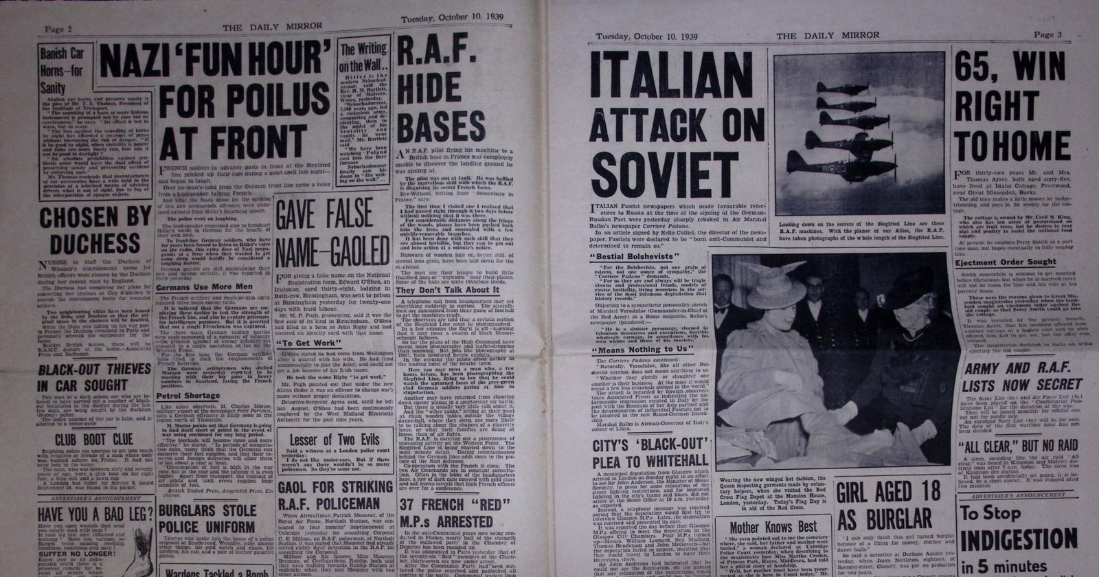 Job-Lot Original 1939 WW2 Newspapers Images & Reports of The War-23. - 6