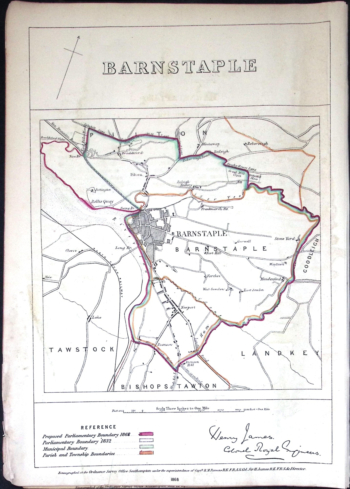 Barnstable Devon Boundary Commission 157-Year-Old Coloured Antique Map.: Title: Barnstable Devon Boundary Commission 157-Year-Old Coloured Antique Map. Description: Barnstable Devon Boundary Commission 157-Year-Old Coloured Antique Map. Original Antique Lithograph Map