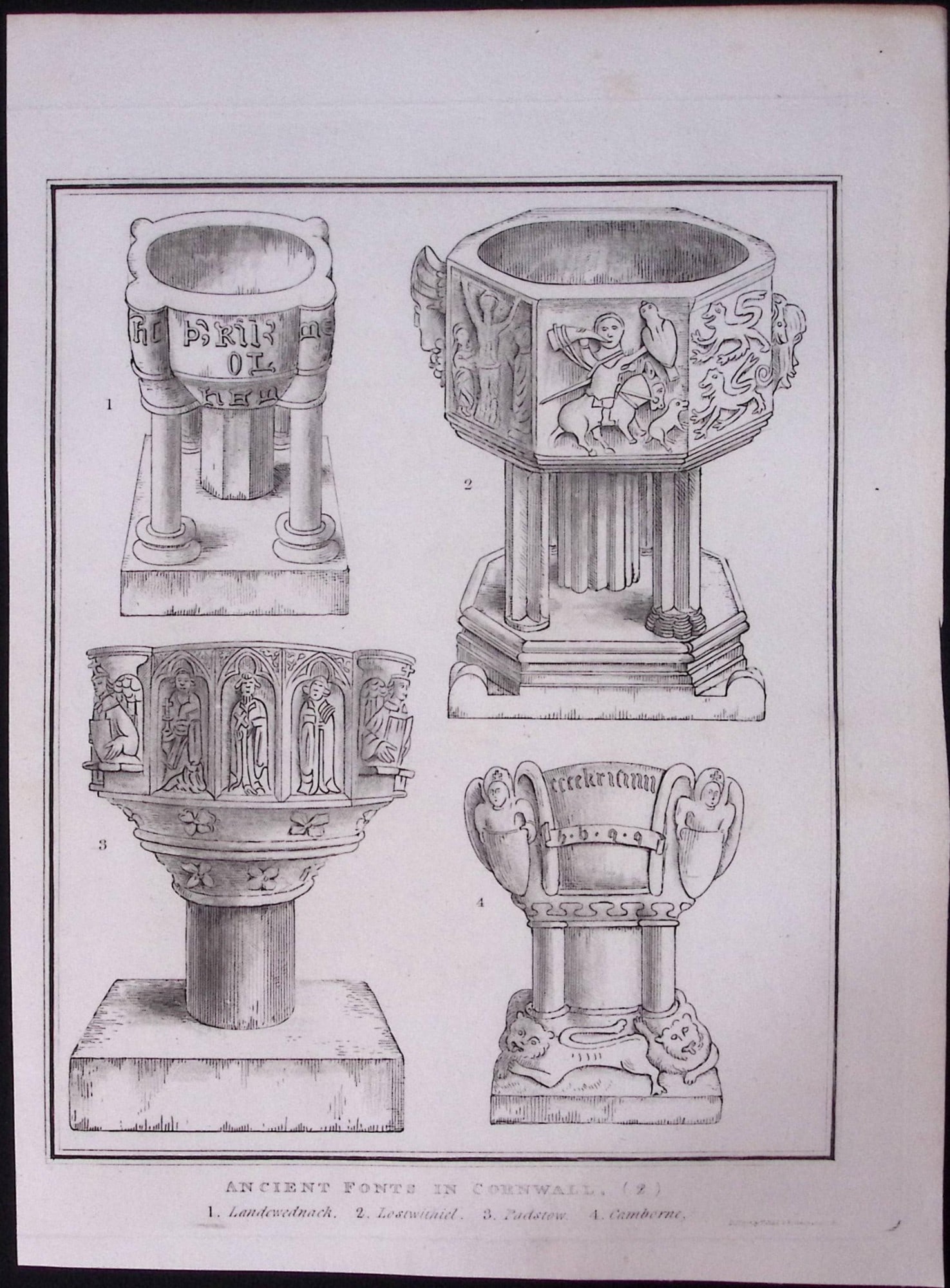 Cornwall Ancient Church Fonts Rare Antique Copper Plate Etching.2: Title: Cornwall Ancient Church Fonts Rare Antique Copper Plate Etching.2 Description: This 211-Year-Old Antique Copper Plate Etching Was Removed From. An Antique Edition of a Magna Britan