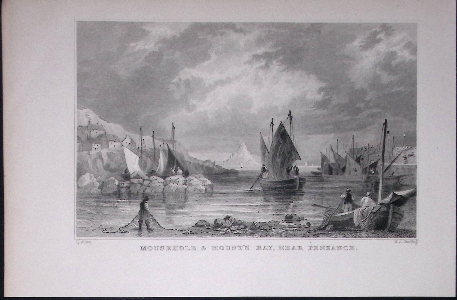 Cornwall Mousehole & Mounts Bay Antique 193 Years-Old Steel-Engraving-14: Title: Cornwall Mousehole & Mounts Bay Antique 193 Years-Old Steel-Engraving-14 Description: This Antique Steel Engraving Was Removed from a 193-Year-Old Edition of. Devon and Cornwall