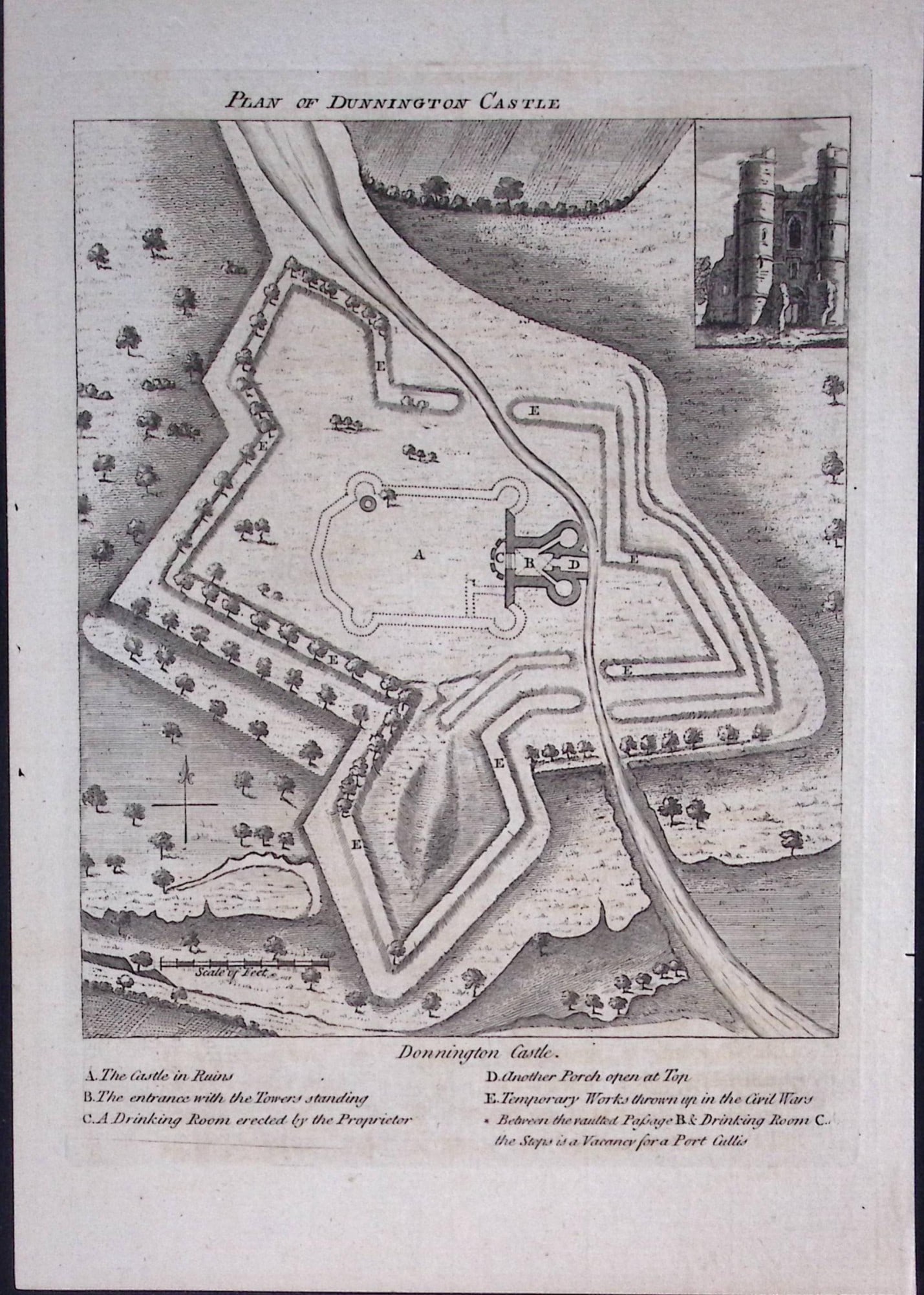 Surrey Plan of Donnington Castle Francis Grose Rare 240 Years-Old Copper Engraving-18: Title: Surrey Plan of Donnington Castle Francis Grose Rare 240 Years-Old Copper Engraving-18 Description: This Antique Book Plates Was Removed from an 8 Volume Edition. Francis Grose's Antiquities of
