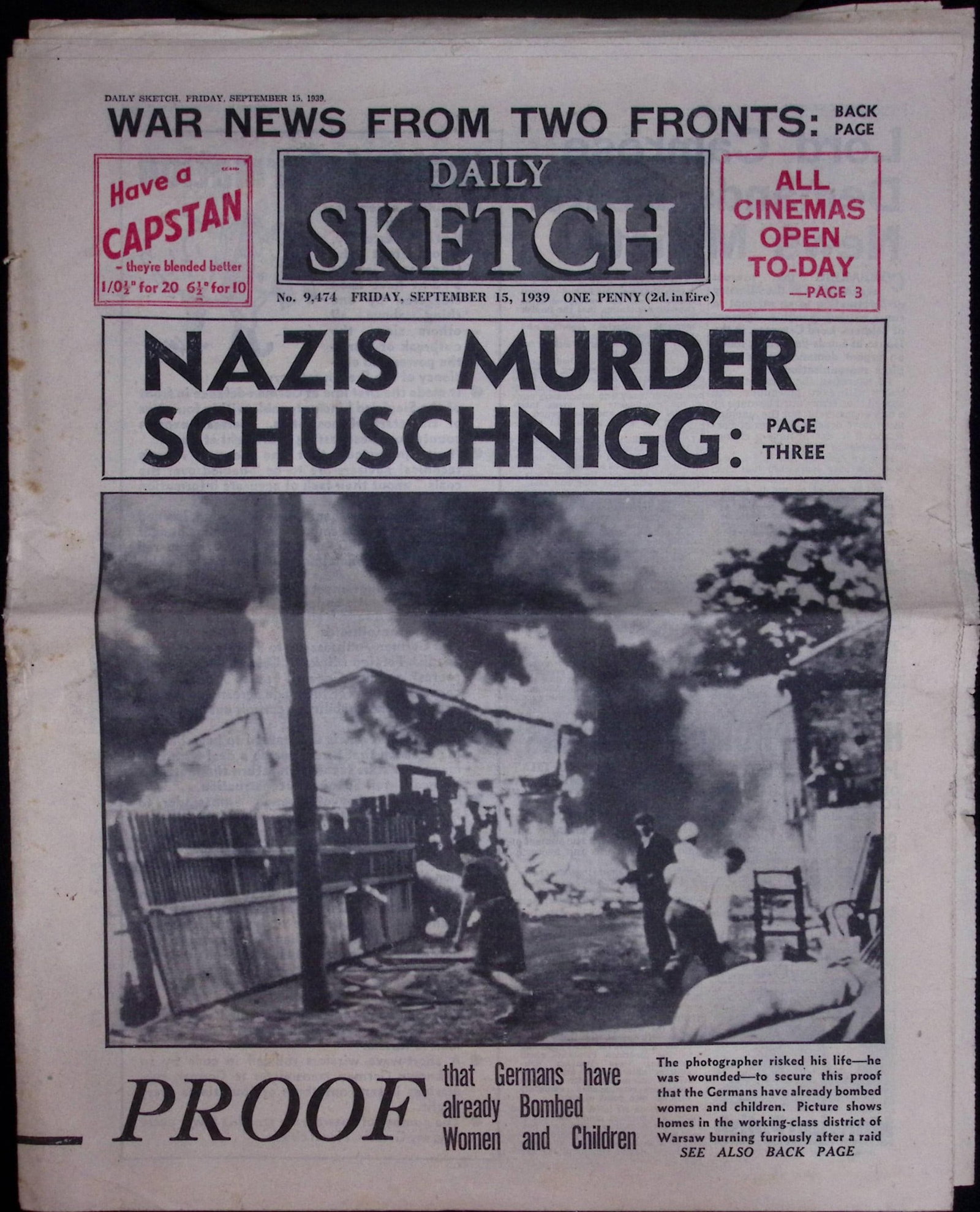 Job-Lot Original 1939 WW2 Newspapers Images & Reports of The War-19. - 2