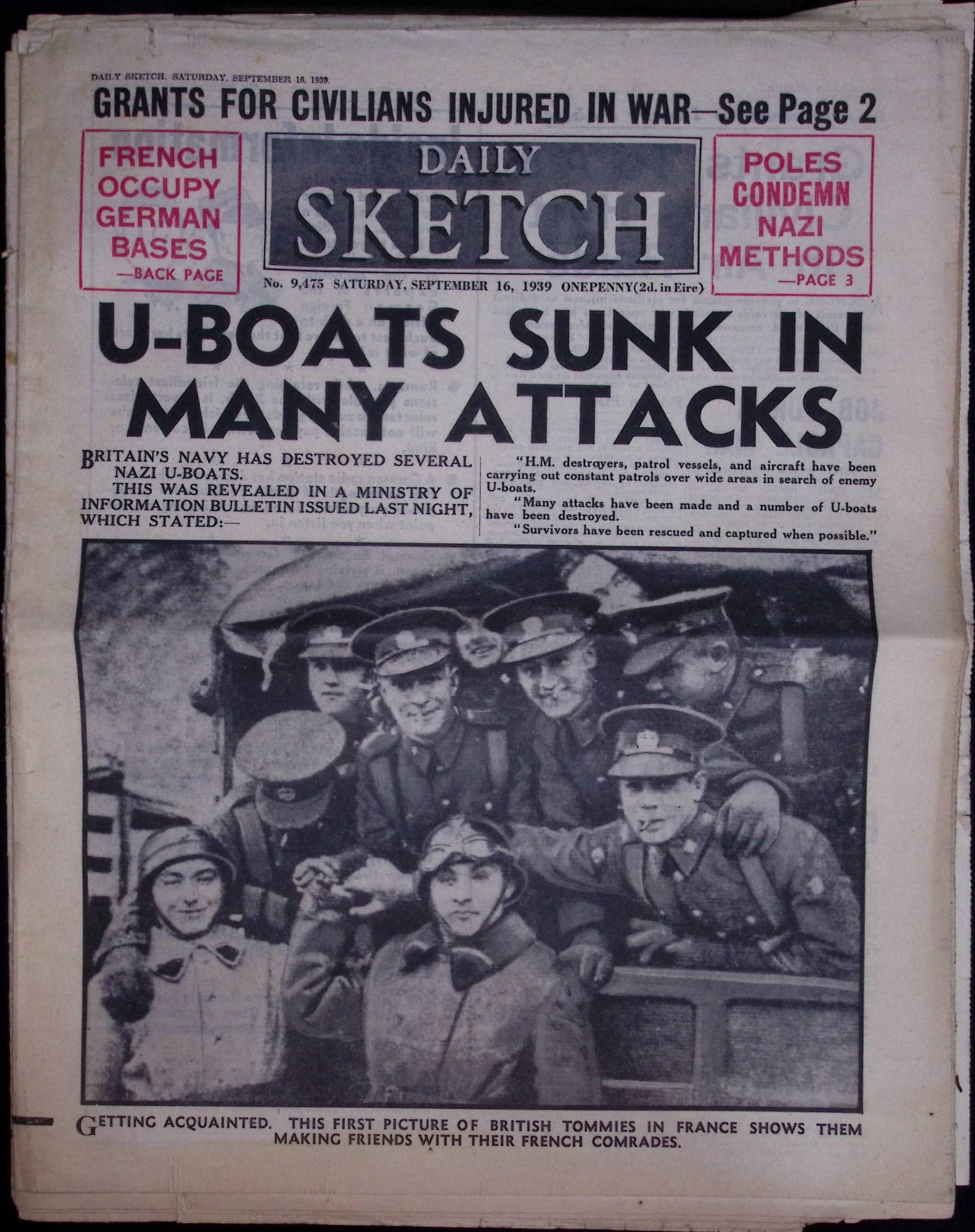 Job-Lot Original 1939 WW2 Newspapers Images & Reports of The War-19. - 4