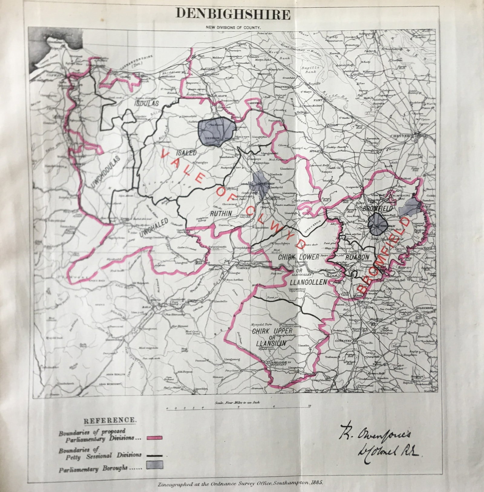 Antique 139 Years-Old Scarce Map Denbighshire 1885 Boundary Changes. (1 of 10)