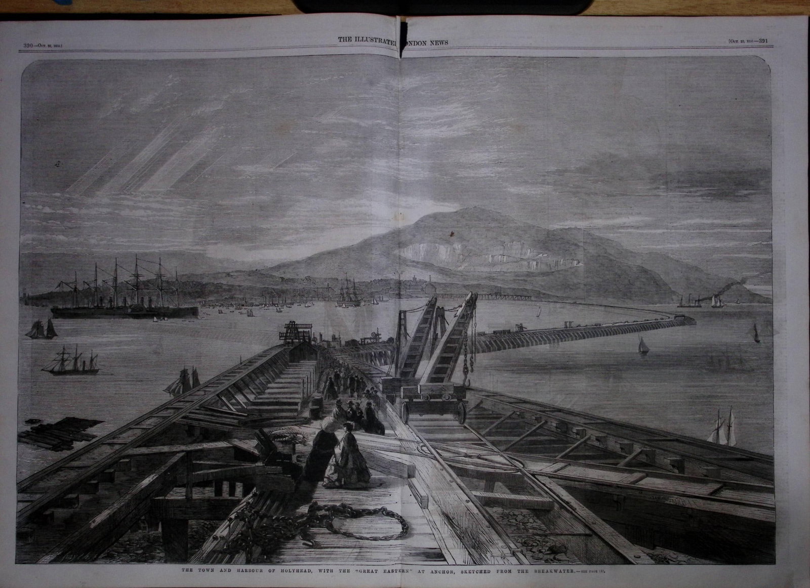 Town & Harbour Holyhead Wales 167 Years-Old Large Antique Woodcut Engraving. (1 of 1)