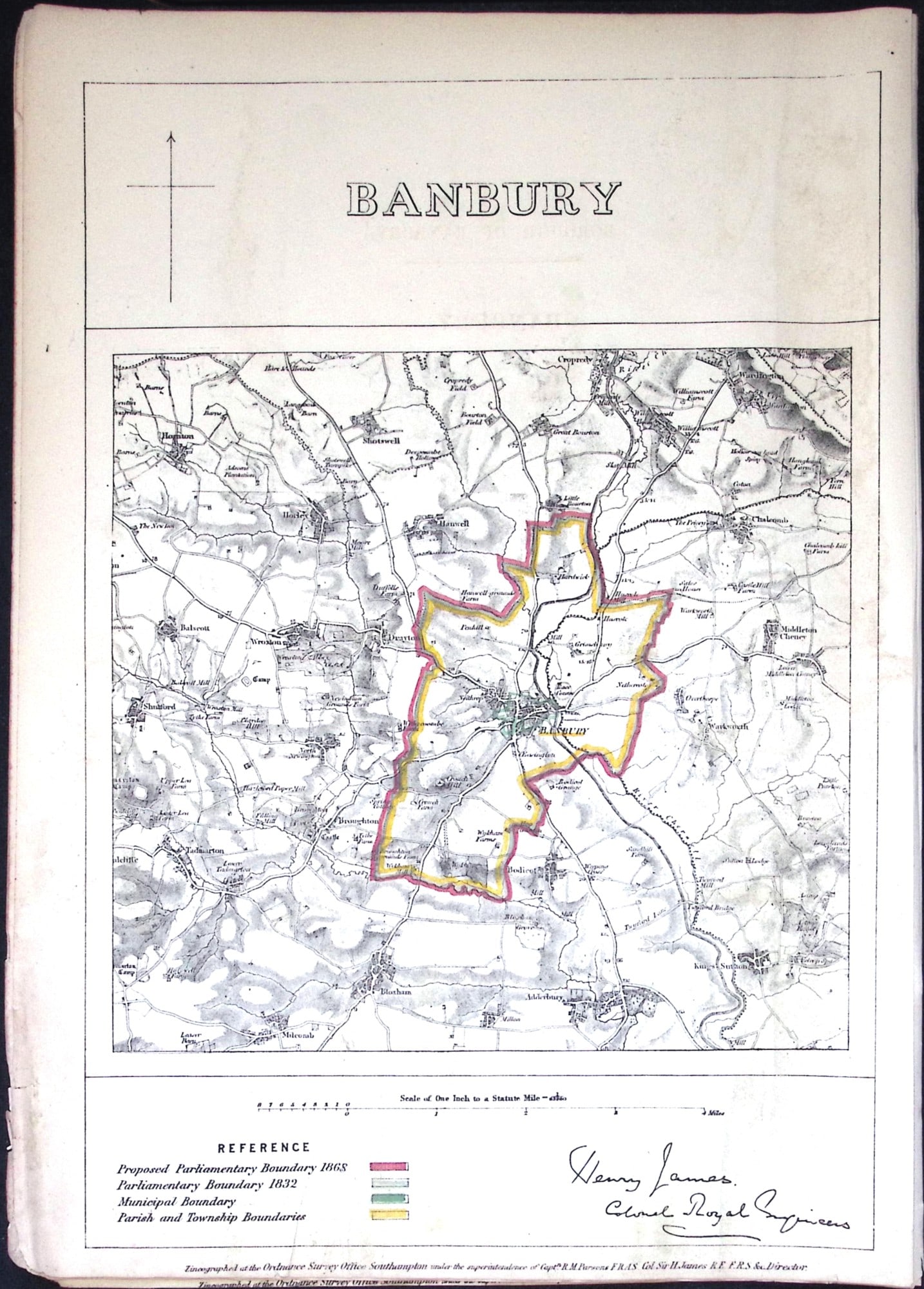 Banbury Oxfordshire Boundary Commission 157-Year-Old Coloured Antique Map. (1 of 2)