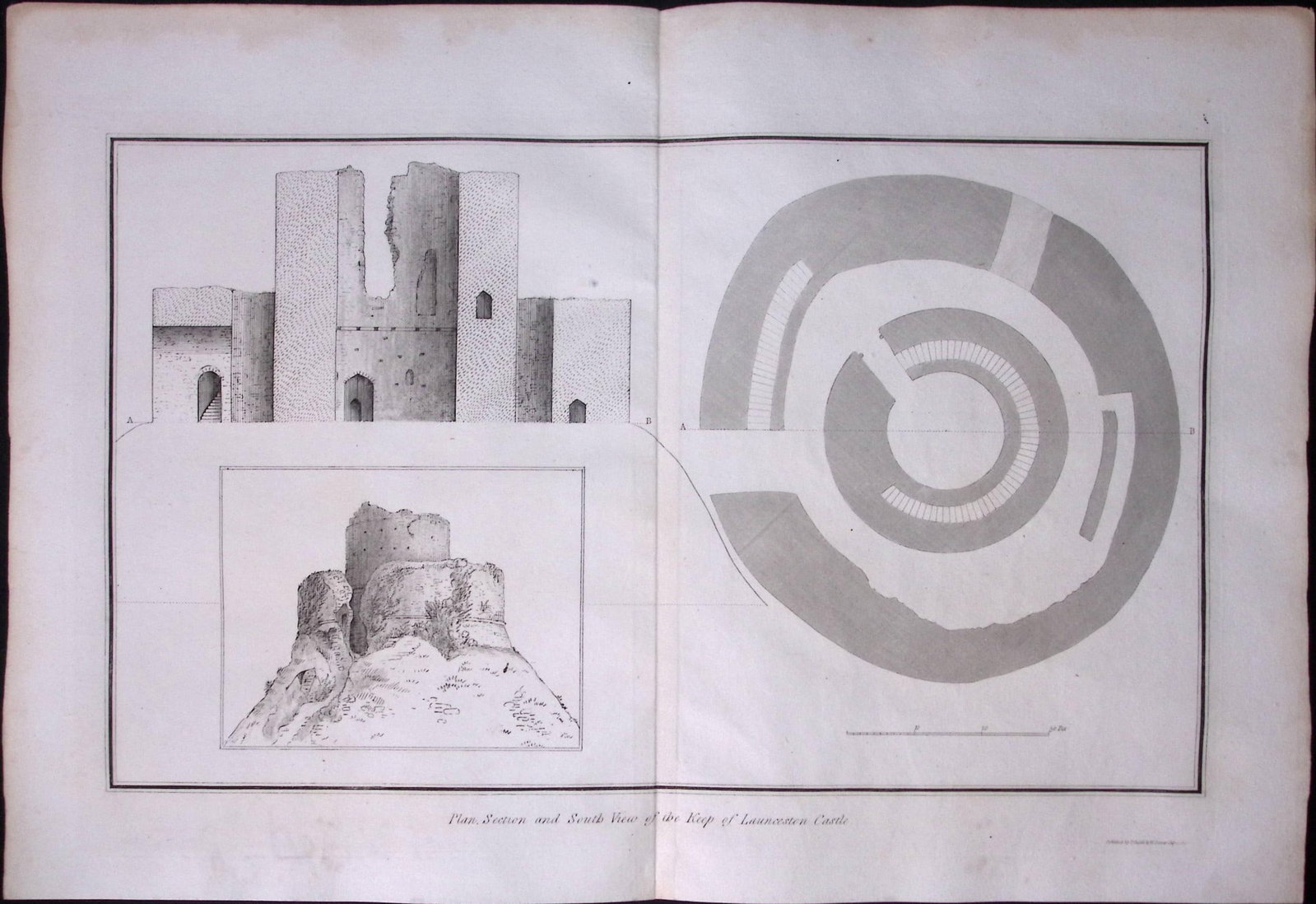 Cornwall Launceston Castle Plan of The Keep Rare Large Antique Copper Plate Etching.: Title: Cornwall Launceston Castle Plan of The Keep Rare Large Antique Copper Plate Etching. Description: Cornwall Launceston Castle Plan of The Keep Rare Large Antique Copper Plate Etching.