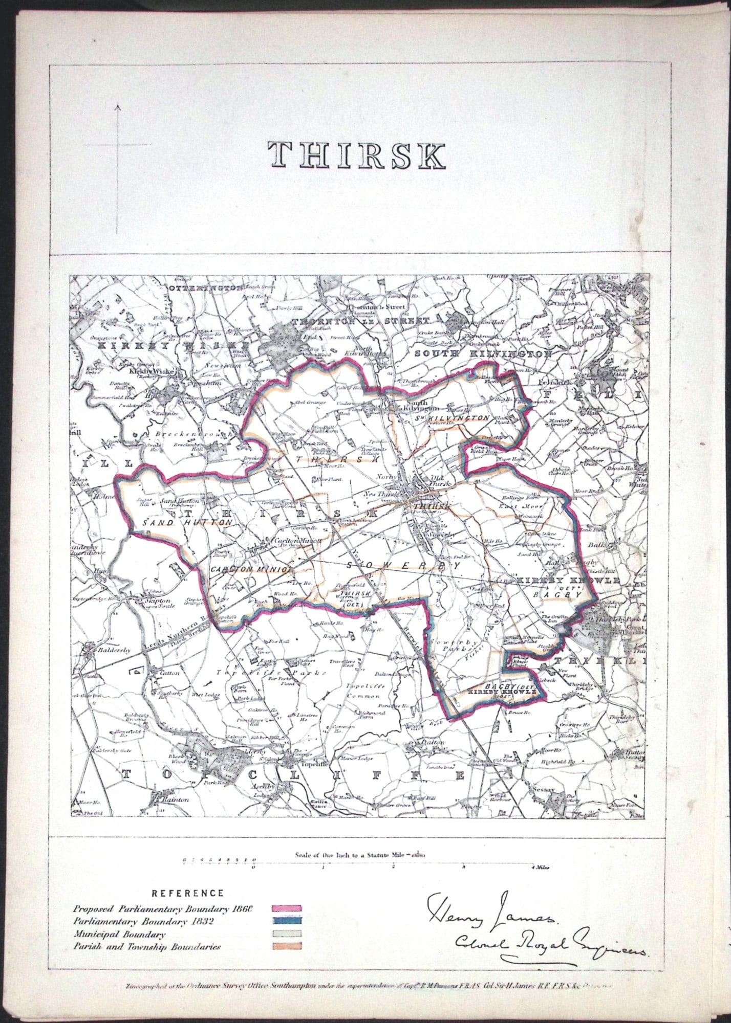 Thirsk Yorkshire Boundary Commission 157-Year-Old Coloured Antique Map.: Title: Thirsk Yorkshire Boundary Commission 157-Year-Old Coloured Antique Map. Description: Thirsk Yorkshire Boundary Commission 157-Year-Old Coloured Antique Map. Original Antique Lithograph Map