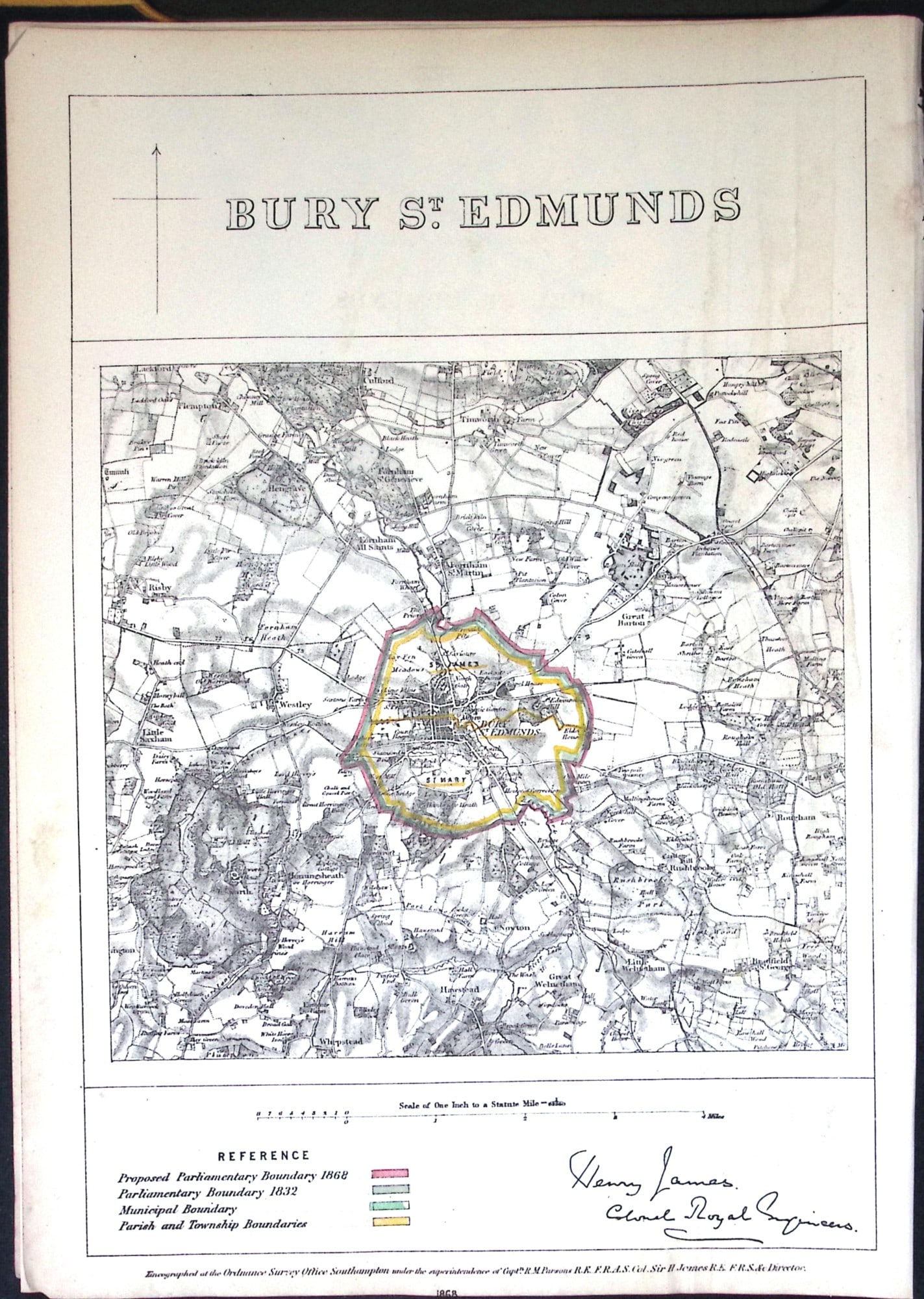Bury St Edmunds Suffolk Boundary Commission 157-Year-Old Coloured Antique Map.: Title: Bury St Edmunds Suffolk Boundary Commission 157-Year-Old Coloured Antique Map. Description: Bury St Edmunds Suffolk Boundary Commission 157-Year-Old Coloured Antique Map. Original Antique