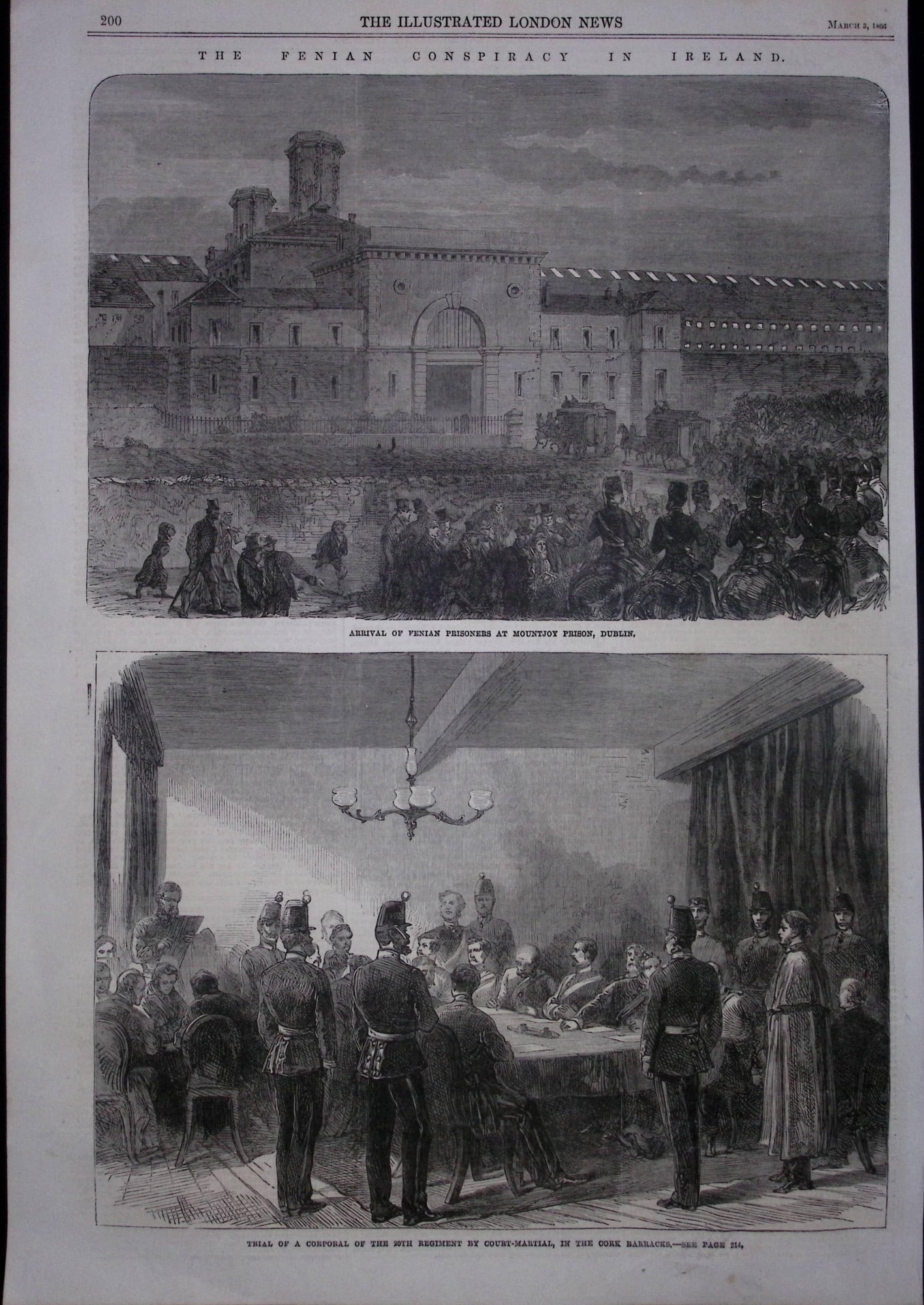Irish Fenian Conspiracy in Ireland Rebels in Mountjoy Prison Dublin 1866 Woodcut. (1 of 1)