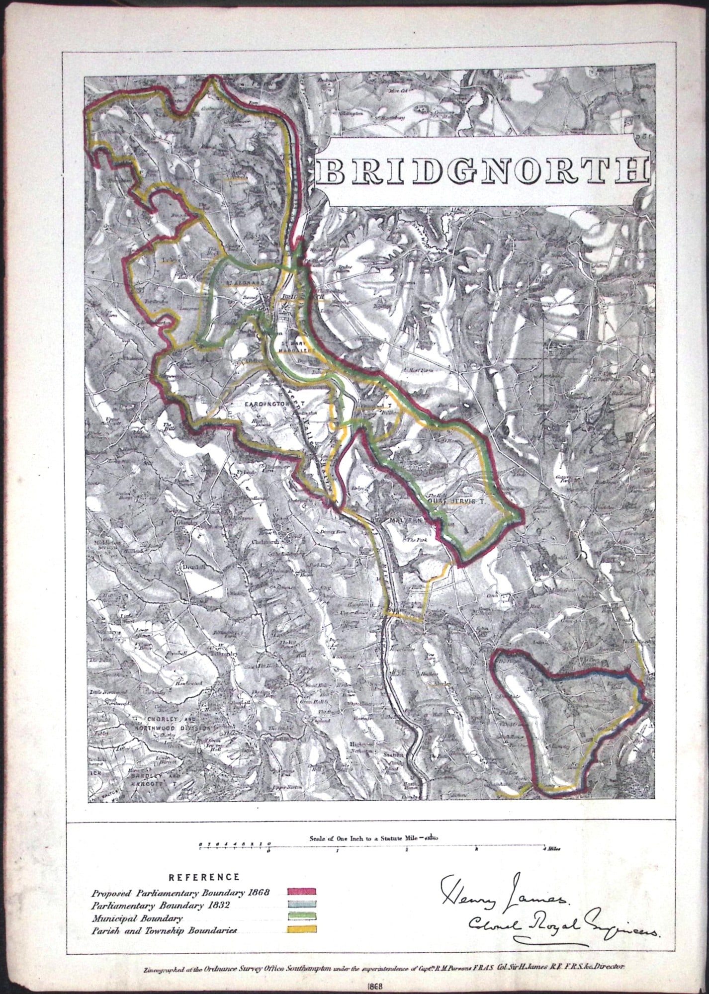 Bridgnorth Shropshire Boundary Commission 157-Year-Old Coloured Antique Map. (1 of 2)