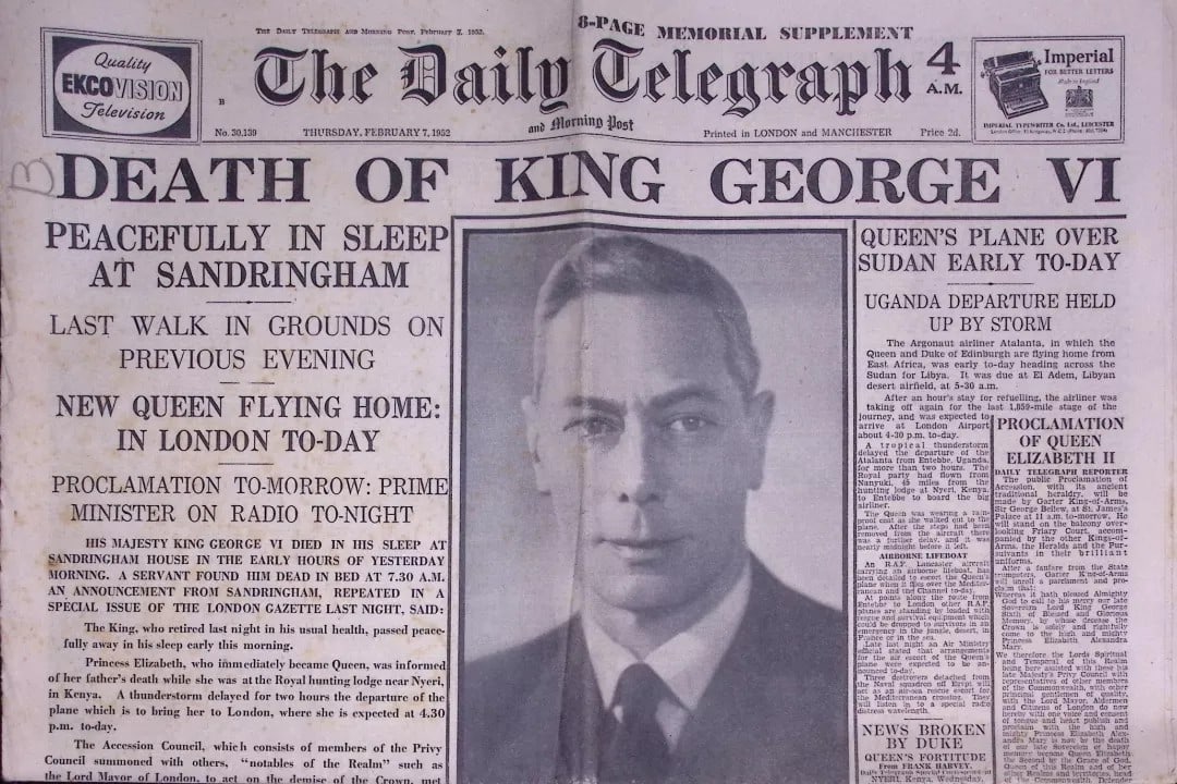 Death of King George VI Original 1952 Daily Telegraph Newspaper-27. (1 of 7)