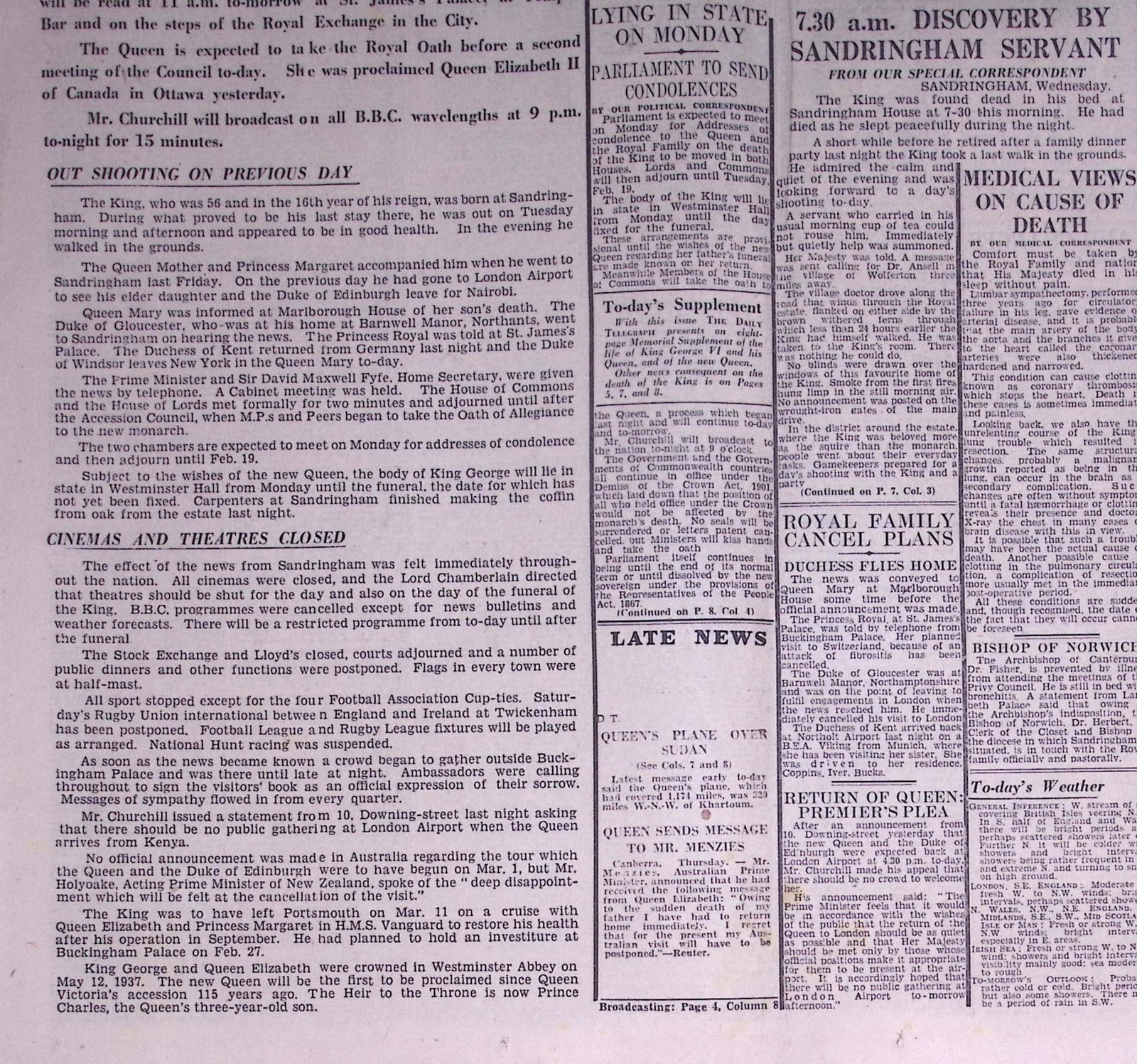 Death of King George VI Original 1952 Daily Telegraph Newspaper-27. - 6