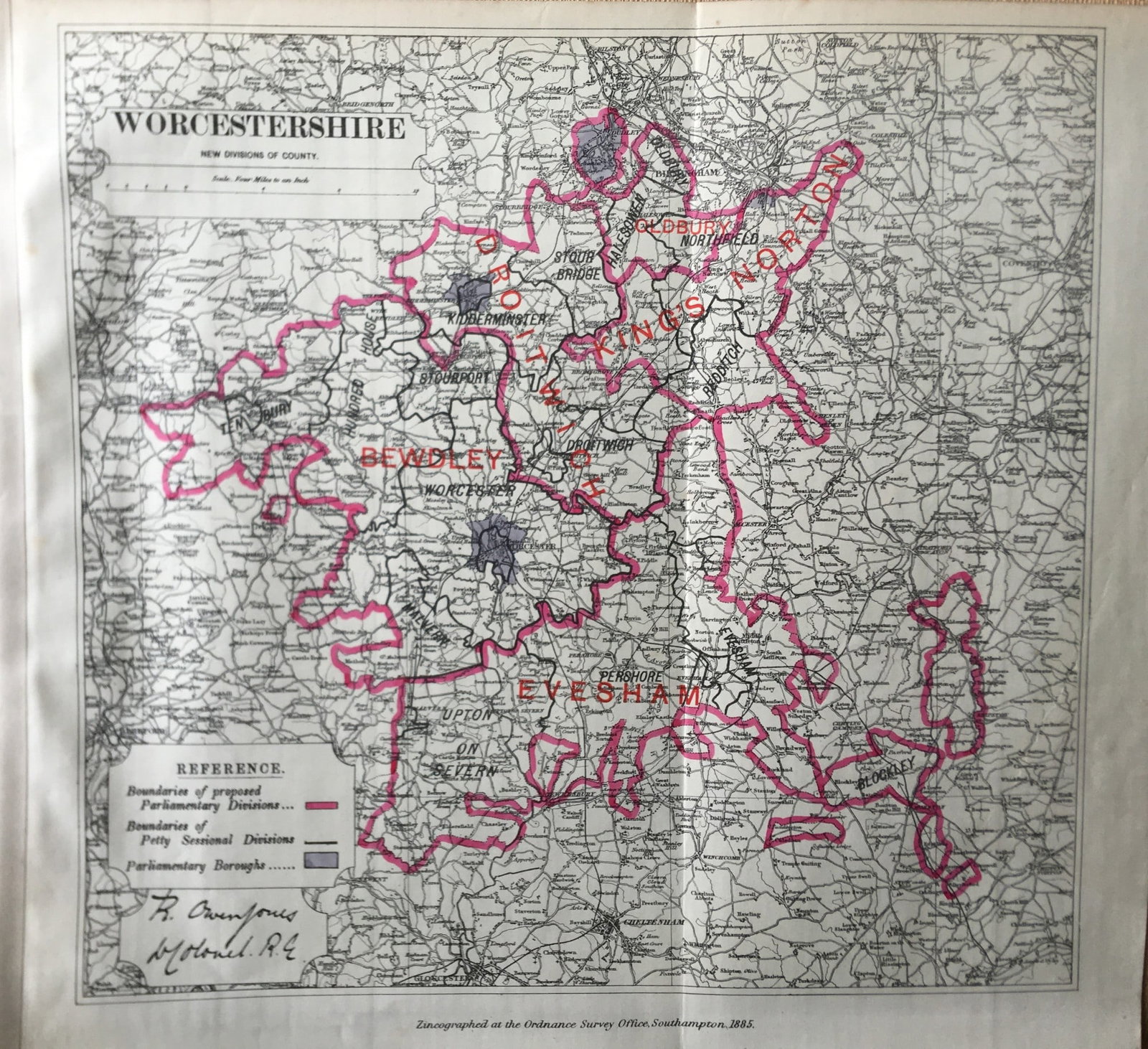 Antique 139 Years-Old Scarce Map Worcestershire 1885 Boundary Changes. (1 of 12)