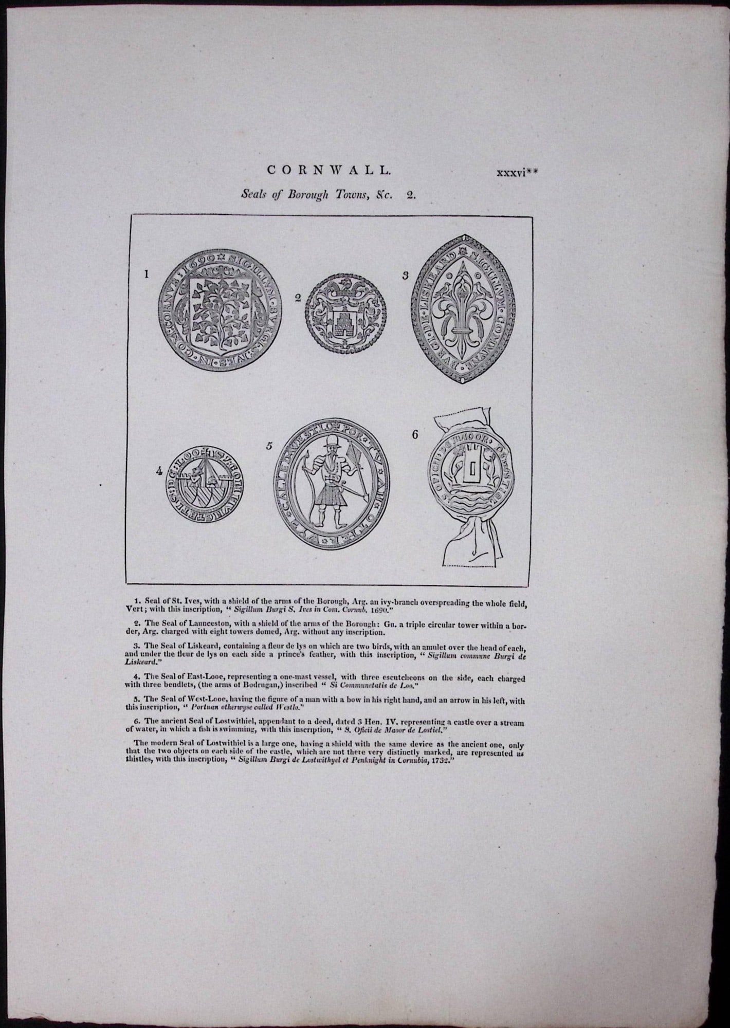 Cornwall Seals of Borough Towns Rare 211 Years-Old Antique Copper Plate Etching 2.: Title: Cornwall Seals of Borough Towns Rare 211 Years-Old Antique Copper Plate Etching 2. Description: This 211-Year-Old Antique Copper Plate Etching Was Removed From. An Antique Edition of a