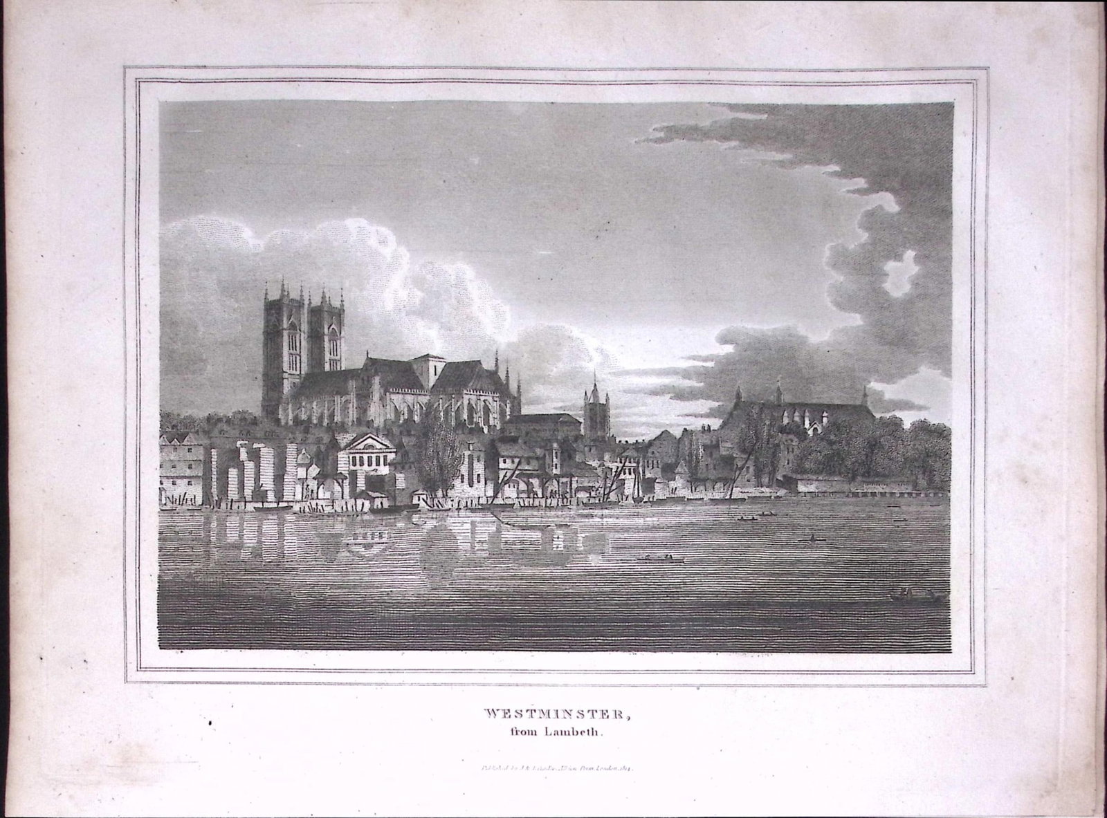 London View of Westminster 176 Years-Old Antique Engraving-3-TR: Title: London View of Westminster 176 Years-Old Antique Engraving-3-TR Description: This Antique Engraving Has Been Removed from an Antique 1850 Edition of. The New British Traveller or Modern
