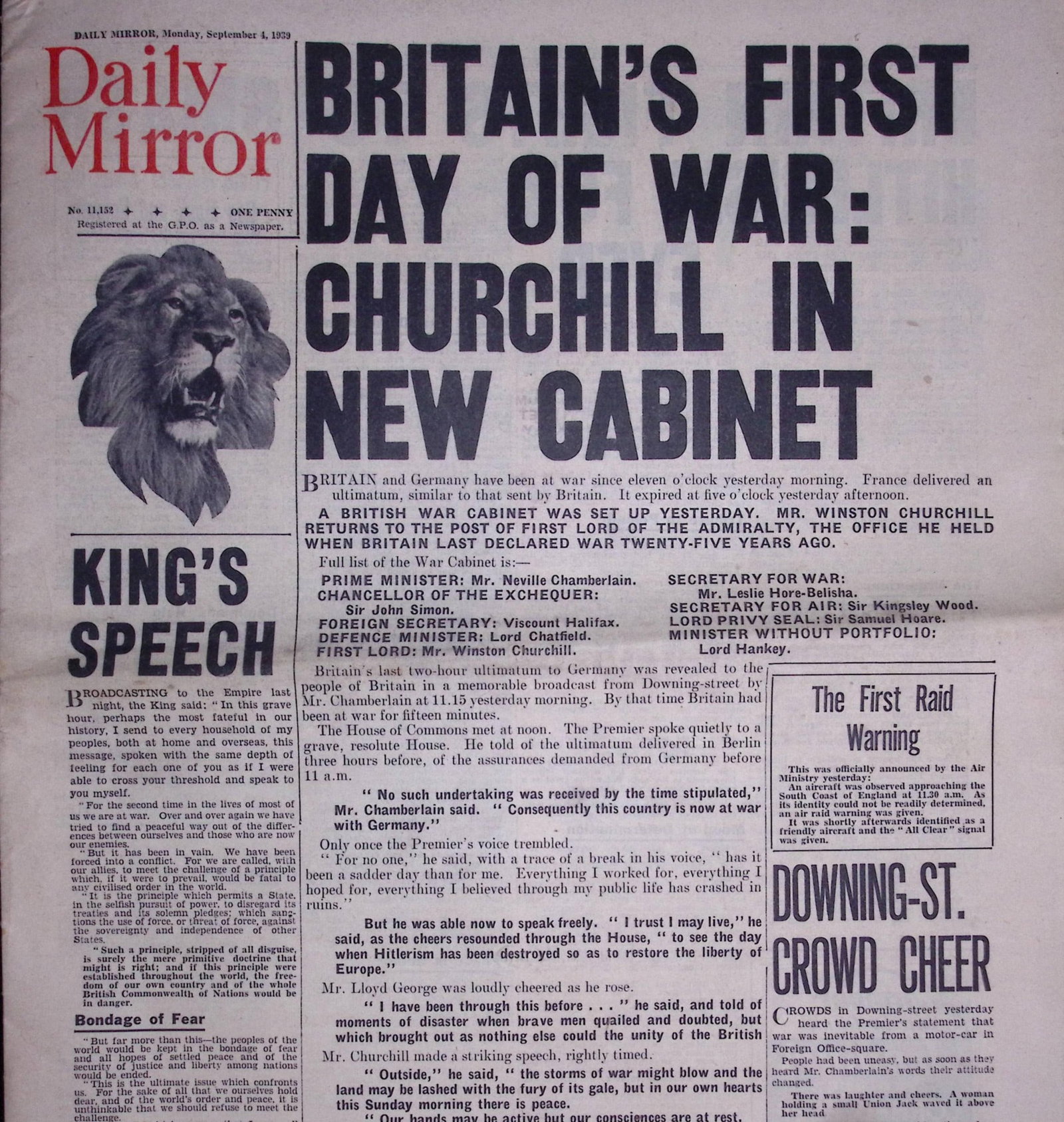 Britain’s First Day of War Kings Speech WW2 Original 1939 Newspaper-13. (1 of 9)