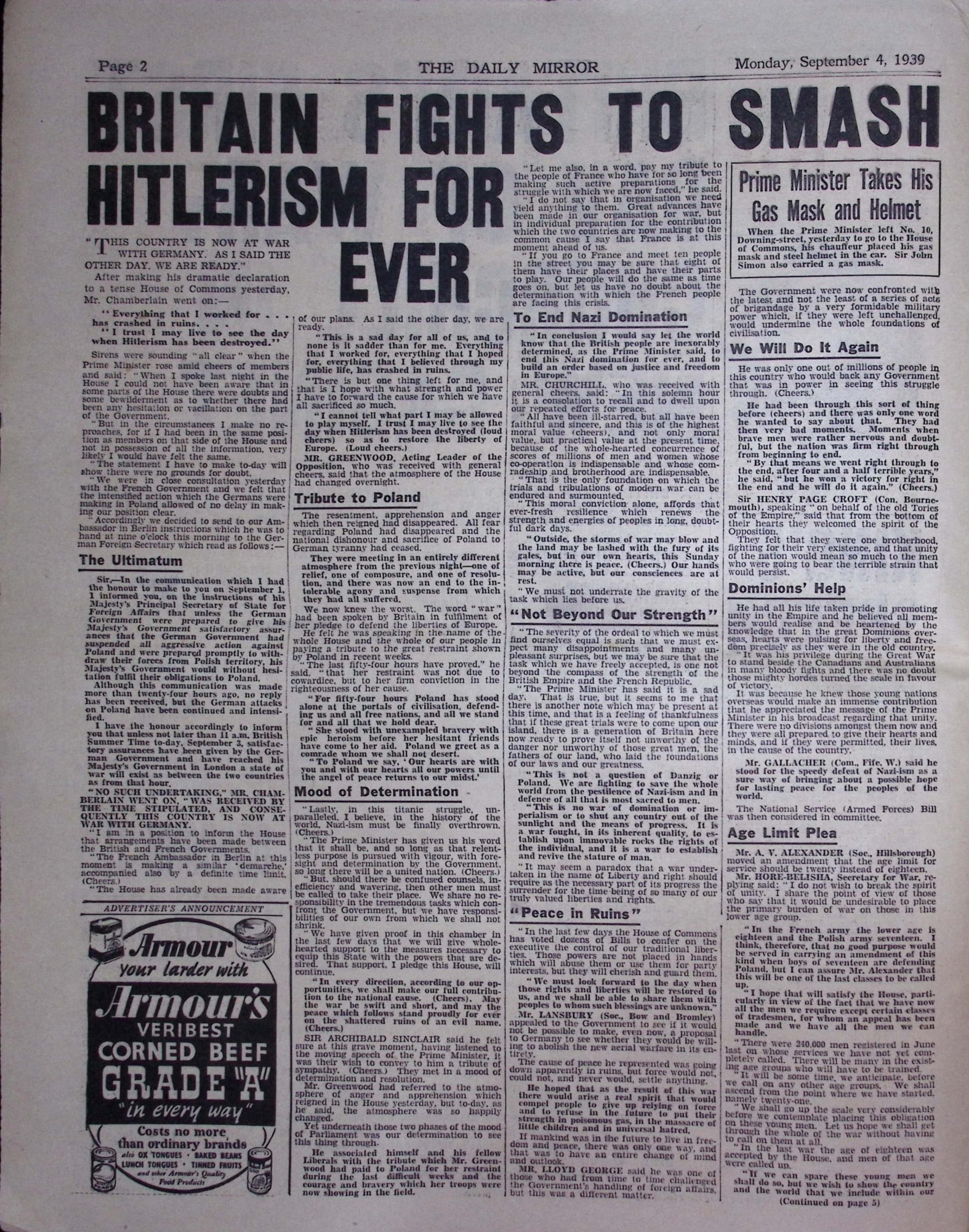 Britain’s First Day of War Kings Speech WW2 Original 1939 Newspaper-13. - 4
