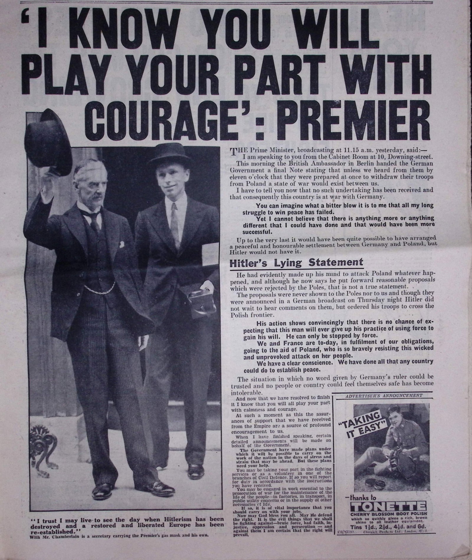 Britain’s First Day of War Kings Speech WW2 Original 1939 Newspaper-13. - 5