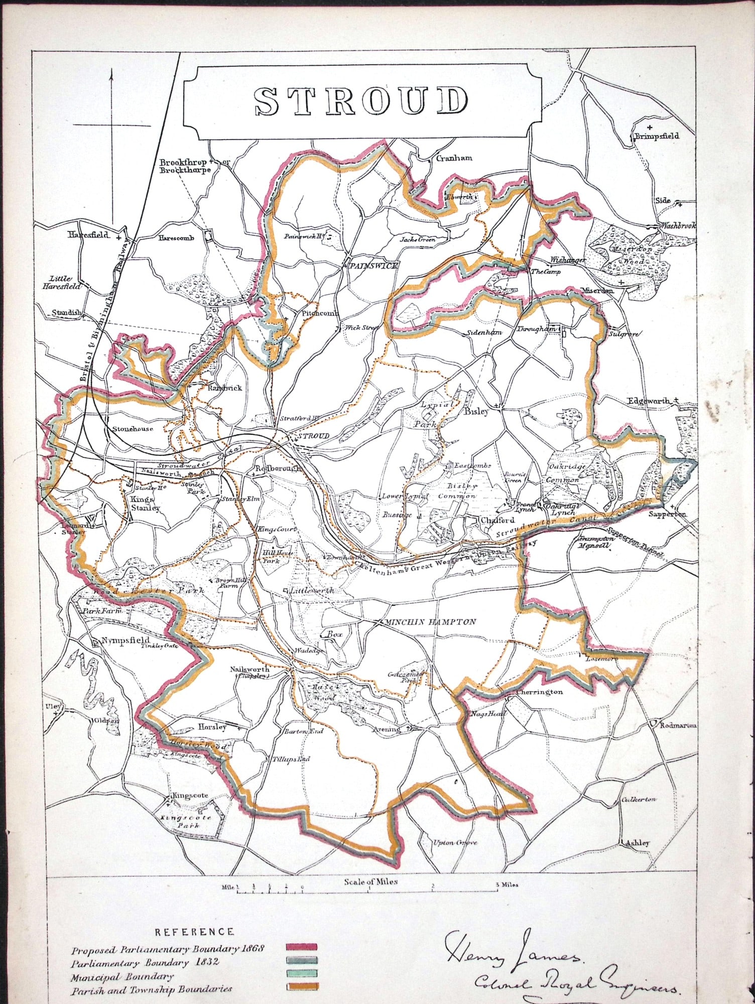 Stroud Gloucestershire Boundary Commission 157-Year-Old Coloured Antique Map. (1 of 1)
