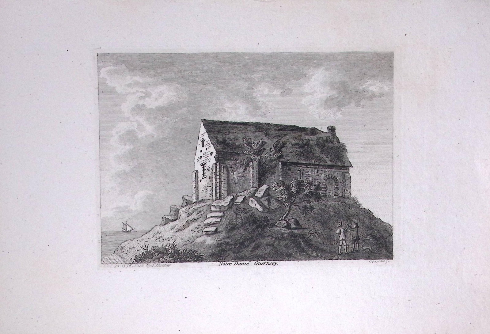 Guernsey Notre Dame Francis Grose Rare 240 Years-Old Copper Engraving-16: Title: Guernsey Notre Dame Francis Grose Rare 240 Years-Old Copper Engraving-16 Description: This Antique Book Plates Was Removed from an 8 Volume Edition. Francis Grose's Antiquities of Englan