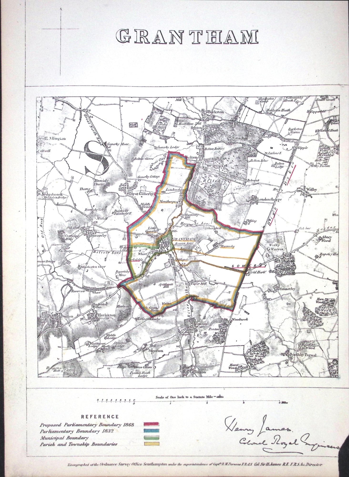 Grantham Lincolnshire Boundary Commission 157-Year-Old Coloured Antique Map. (1 of 1)