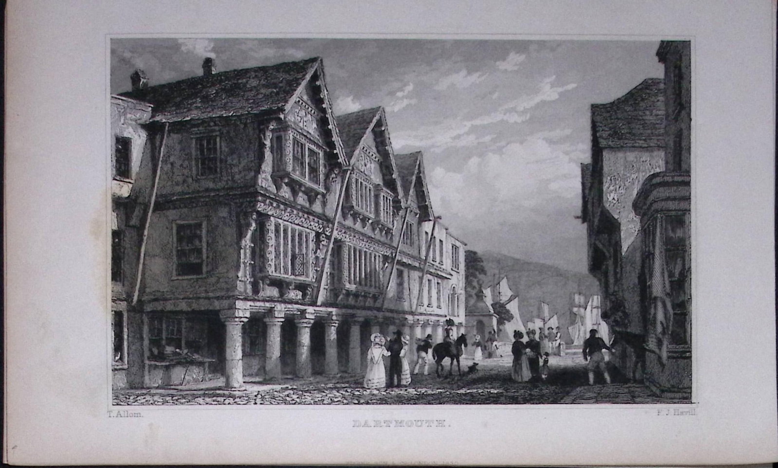 Dartmouth Town Scene Devonshire Antique 193 Years-Old Steel-Engraving-35: Title: Dartmouth Town Scene Devonshire Antique 193 Years-Old Steel-Engraving-35 Description: This Antique Steel Engraving Was Removed from a 193-Year-Old Edition of. Devon and Cornwall Illustrated in
