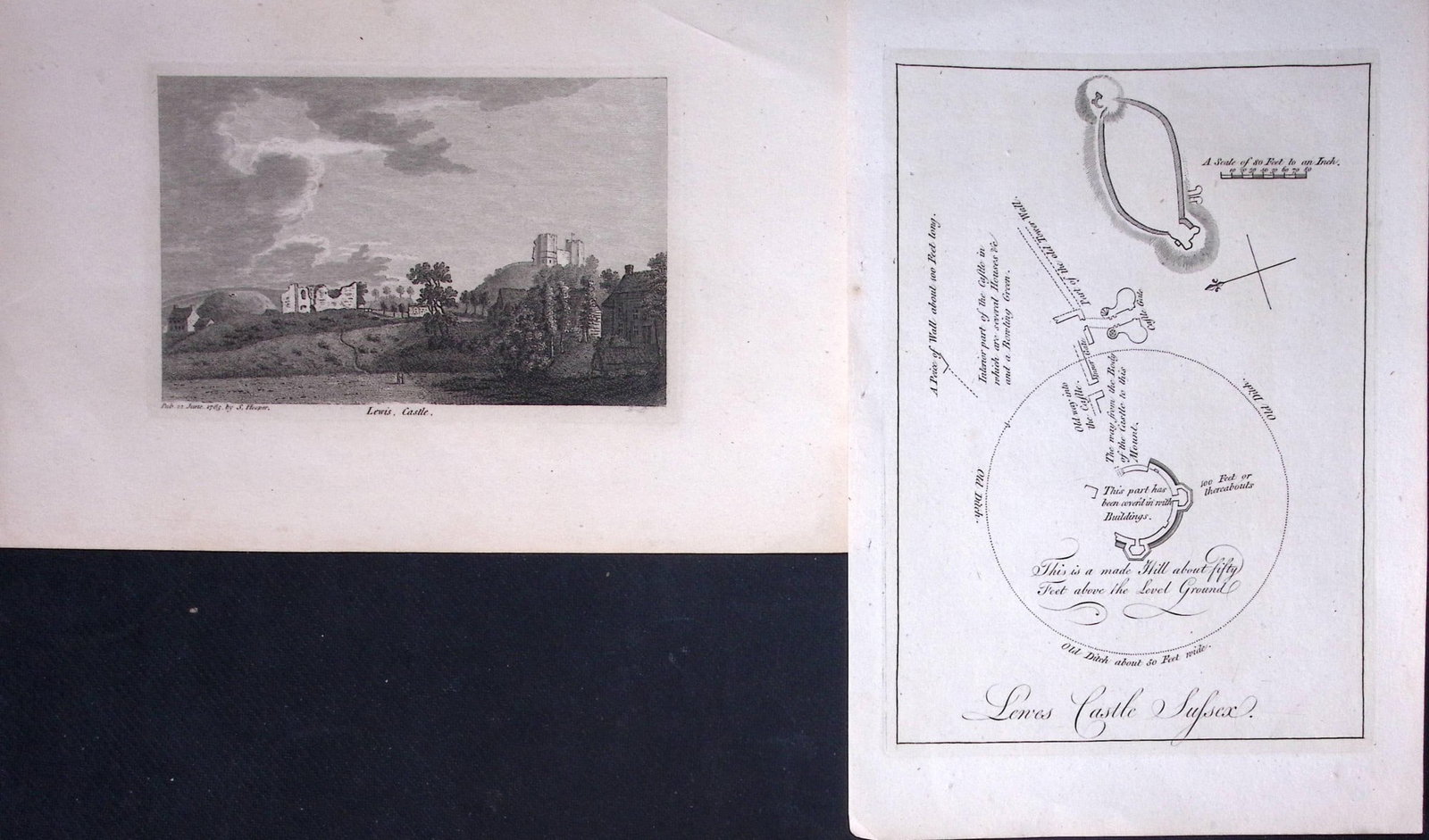 Sussex Lewis Castle & Plan Francis Grose Rare 240 Years-Old Copper Engraving-39: Title: Sussex Lewis Castle & Plan Francis Grose Rare 240 Years-Old Copper Engraving-39 Description: These Antique Book Plates Was Removed from an 8 Volume Edition Francis Grose's Antiquities of