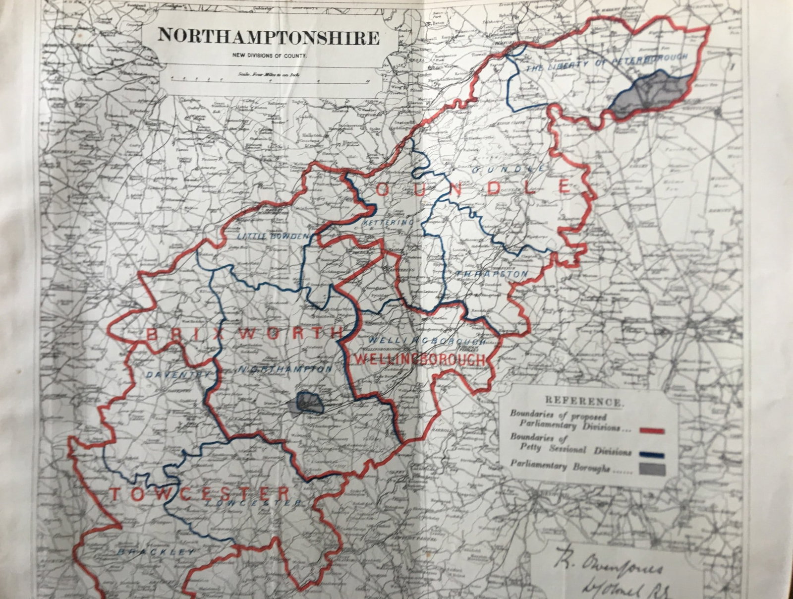 Antique 139 Years-Old Scarce Map Northamptonshire 1885 Boundary Changes.: Title: Antique 139 Years-Old Scarce Map Northamptonshire 1885 Boundary Changes. Description: Antique 139 Years-Old Scarce Map Northamptonshire 1885 Boundary Changes. Zincographed Ordnance Survey Map