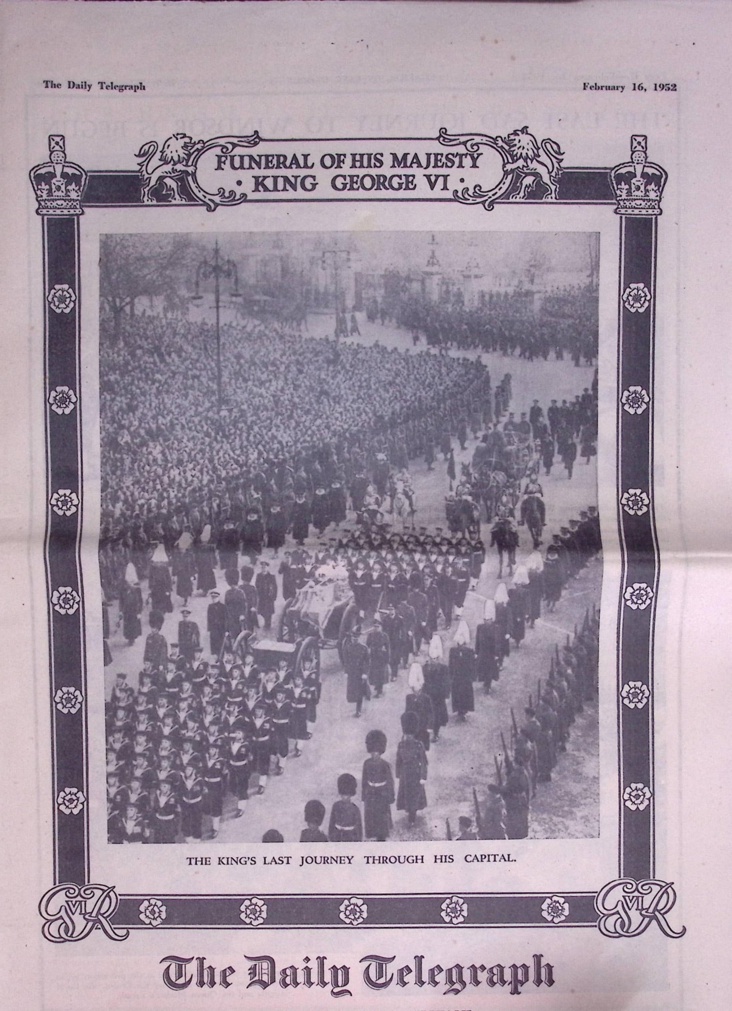 The Funeral of King George VI Original 1952 Daily Telegraph Newspaper-28. - 2