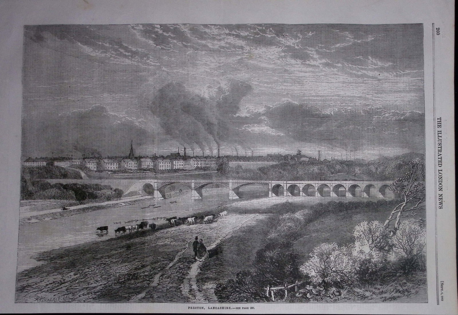 View of Preston Lancashire 164 Years-Old Antique Woodcut Engraving. (1 of 1)