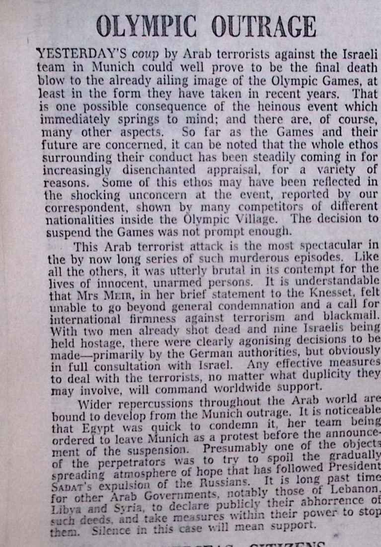 1972 Summer Olympics Massacre in Munich Daily Telegraph Newspaper-26. - 3