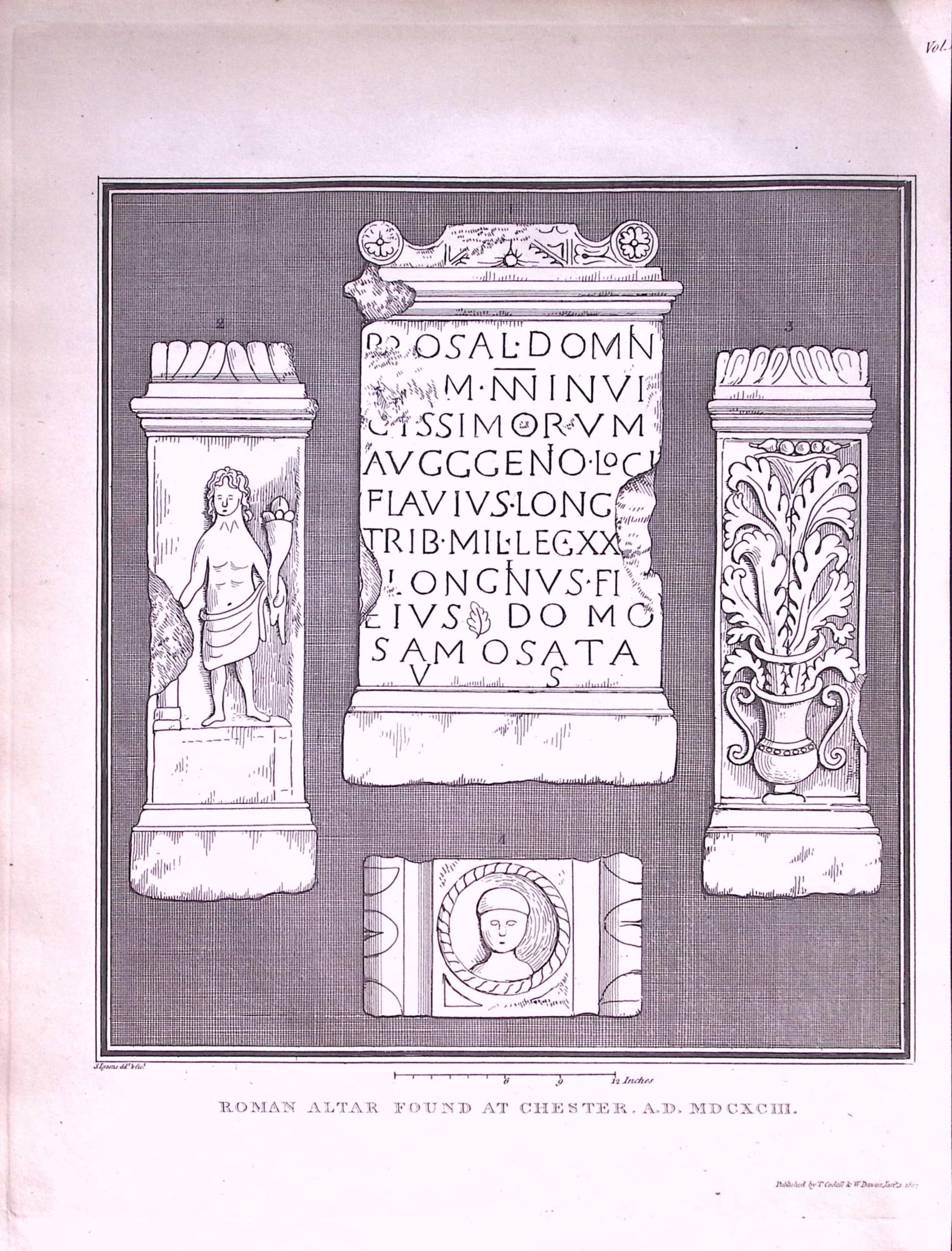 Roman Altar Found in Chester Antique 216-Year-Old Copperplate Print-10-TR: Title: Roman Altar Found in Chester Antique 216-Year-Old Copperplate Print-10-TR Description: This Antique Copperplate Print Has Been Removed from an Edition of. Magna Britannia The County