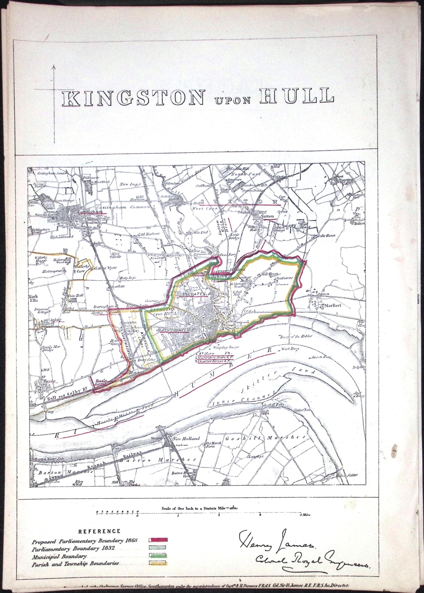 Kingston Upon Hull Boundary Commission 157-Year-Old Coloured Antique Map.: Title: Kingston Upon Hull Boundary Commission 157-Year-Old Coloured Antique Map. Description: Kingston Upon Hull Boundary Commission 157-Year-Old Coloured Antique Map. Original Antique Lithogra