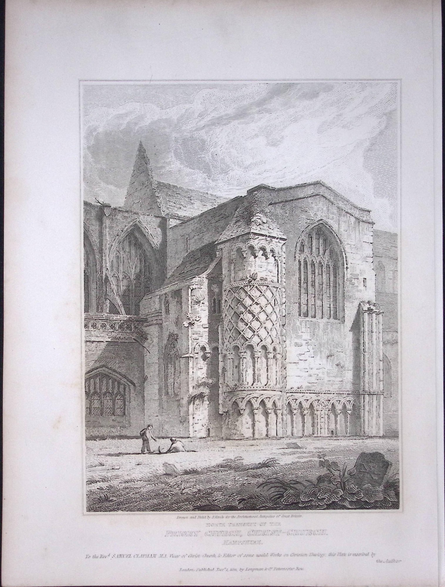 Priory Christ- Church Hampshire 190 Years-Old John Britton Antique Steel Engraving-171: Title: Priory Christ- Church Hampshire 190 Years-Old John Britton Antique Steel Engraving-171 Description: This 191 Years-Old Steel Gilt-Edged Engraved Plate Has Been Removed from an Antique Edition