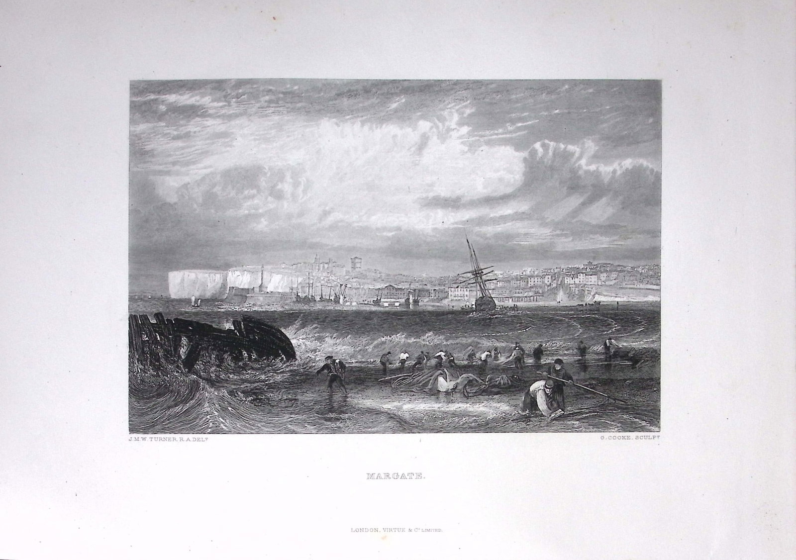 J.M.W Turner View of Margate Town & Beach Antique Steel Engraving-85-TR: Title: J.M.W Turner View of Margate Town & Beach Antique Steel Engraving-85-TR Description: This Antique Steel-Engraving Was Removed from an Edition Of. The Turner Gallery a Series of